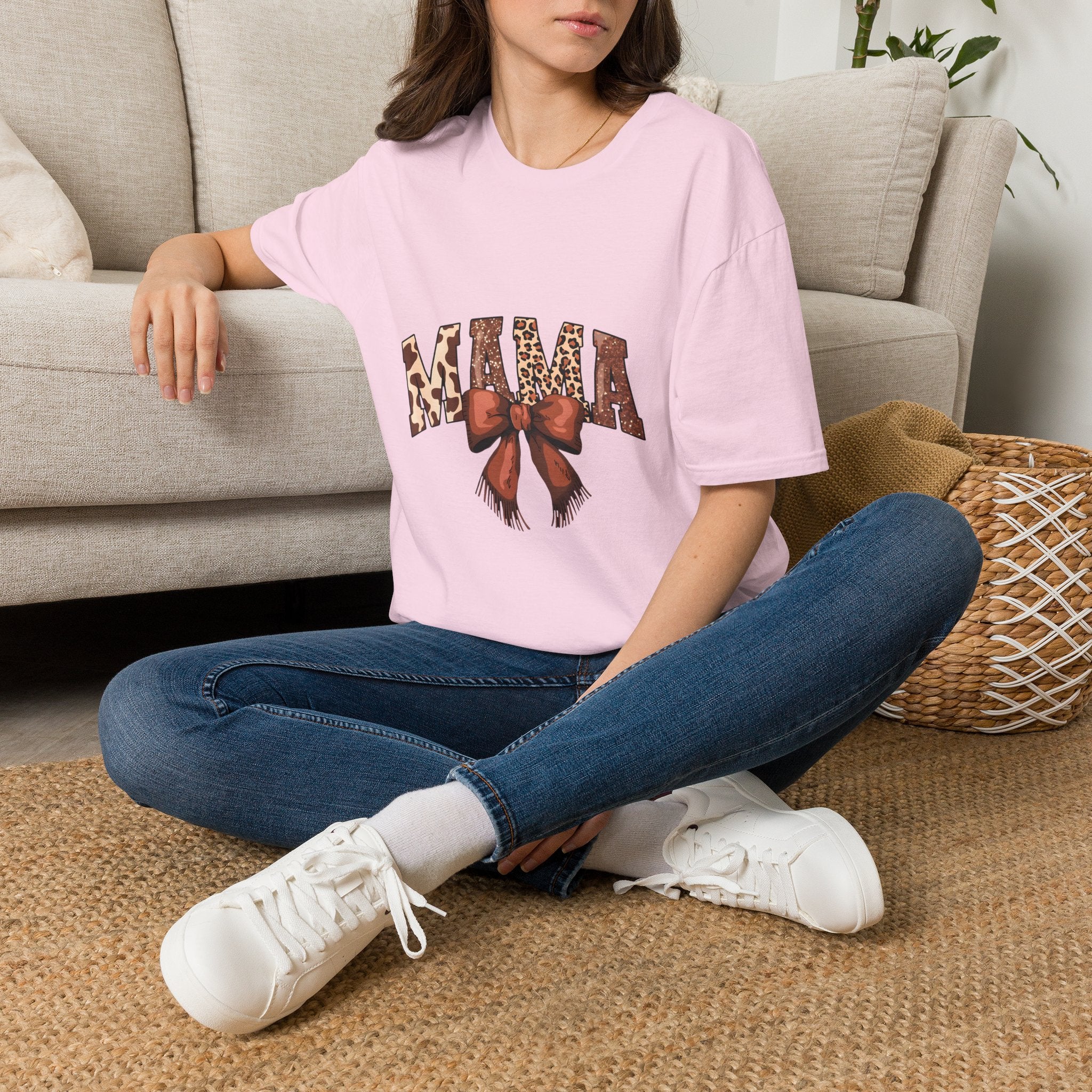 Mama Leopard Bow T-Shirt — Floral Leopard Print "MAMA" Graphic Tee for Moms