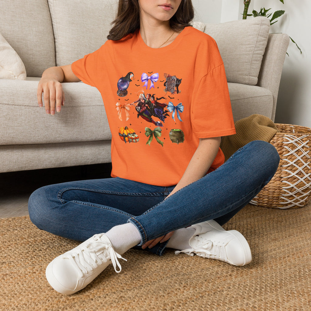Halloween Witchy Icons T-Shirt — Cute Spells, Cats & Bows Graphic Tee