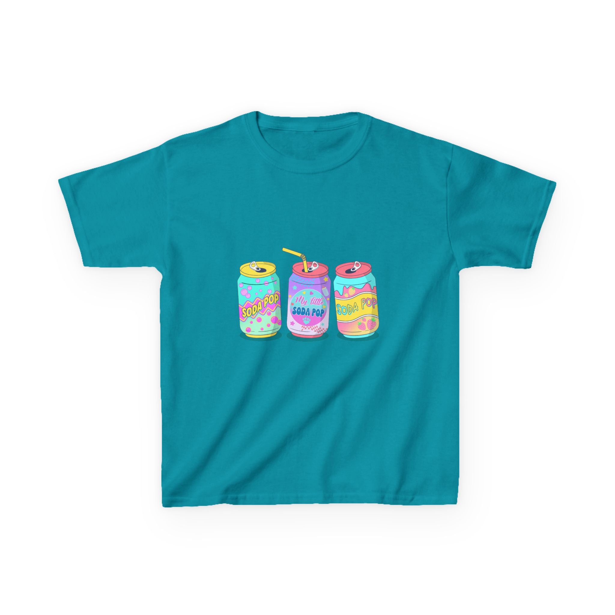 Kids T-Shirt — Colorful Soda Can Trio Graphic Tee (Cute Retro Drink Design)