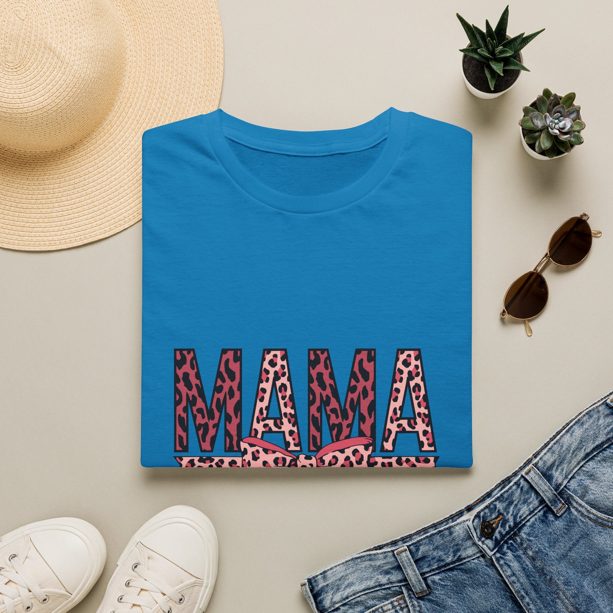 Mama Leopard Print T-Shirt — Pink Bow Mom Tee