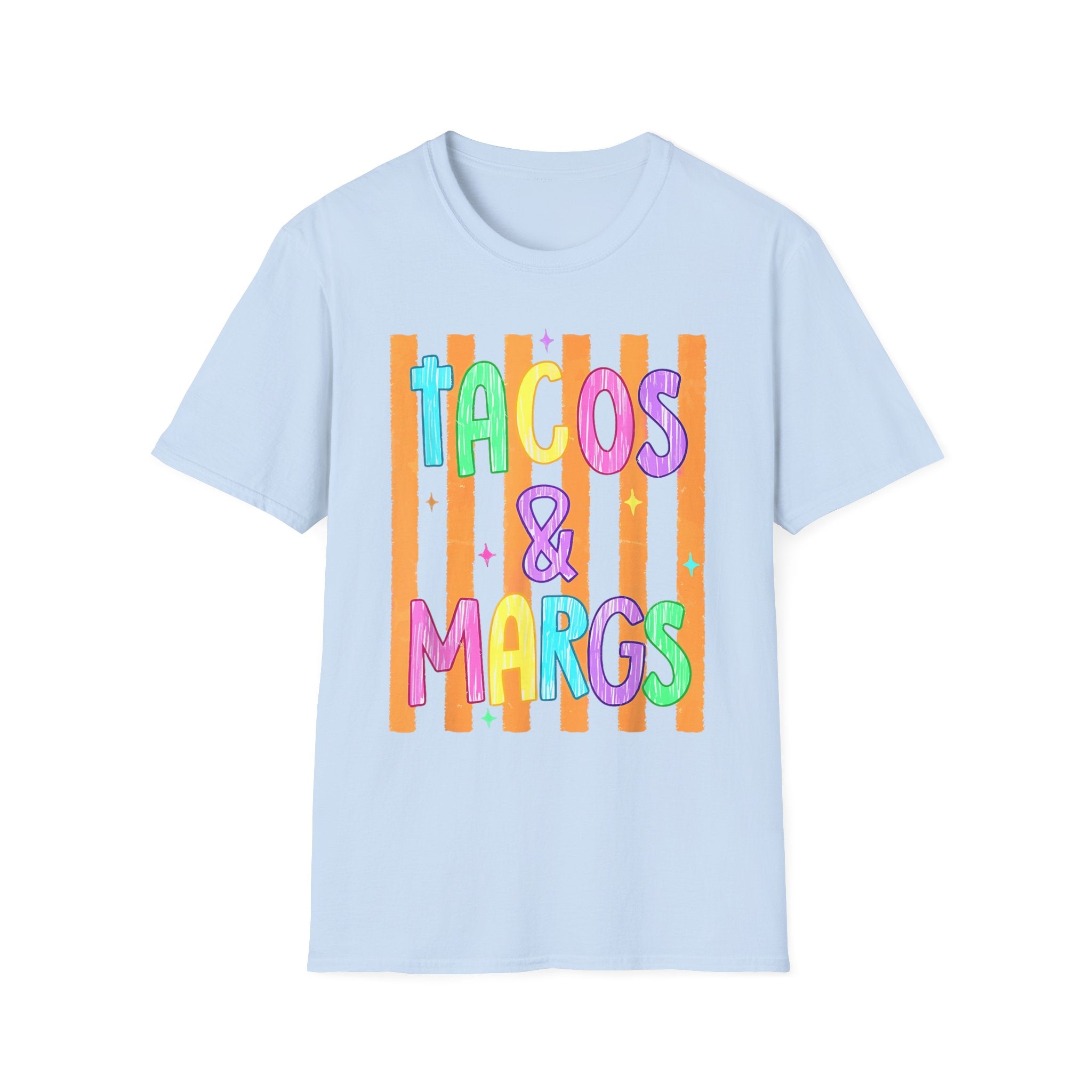 T-Shirt — "Tacos & Margs" Colorful Striped Graphic Tee