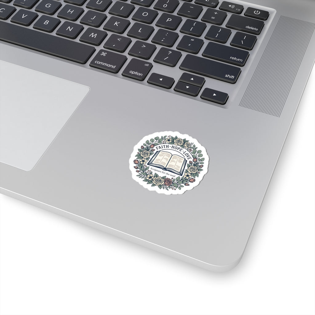 Faith Hope Love Bible Sticker — Floral Kiss-Cut Scripture Decal