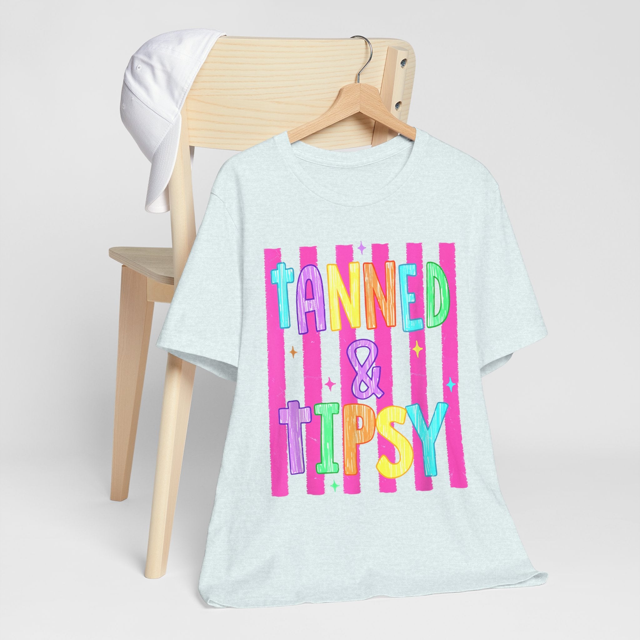 T-Shirt — "Tanned & Tipsy" Colorful Beach Party Graphic Tee