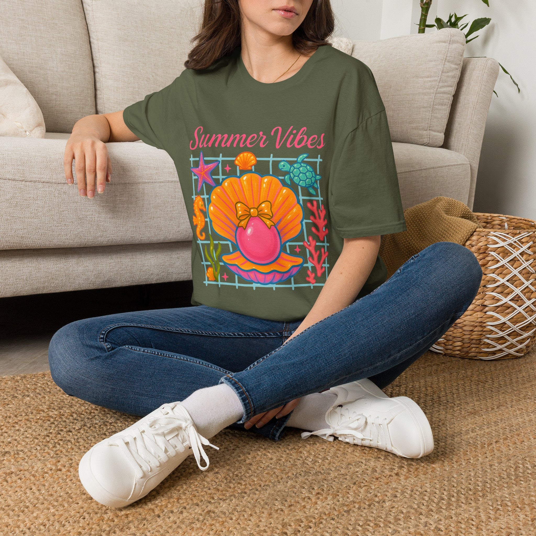 T-Shirt — "Summer Vibes" Seashell & Sea Life Beach Tee