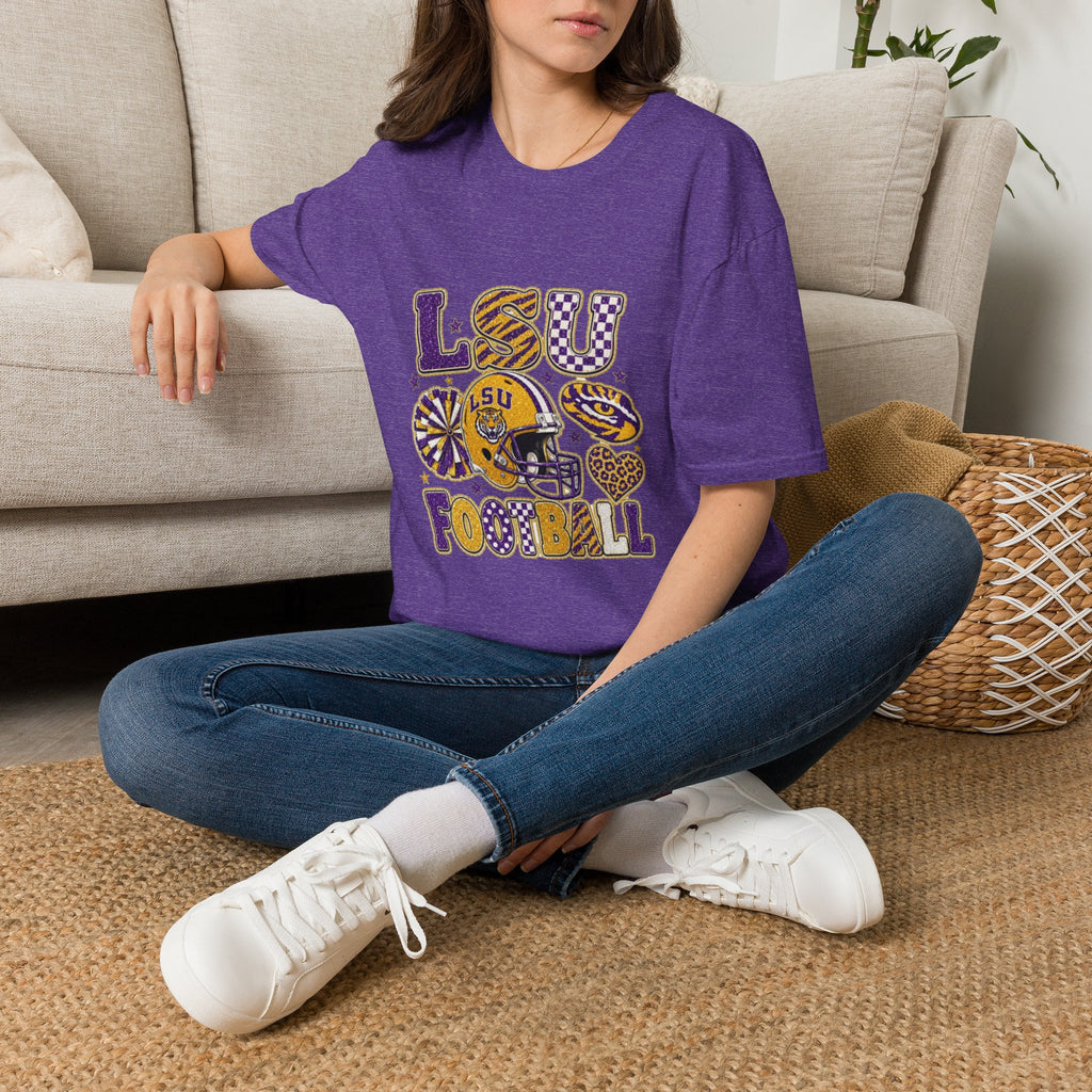 LSU Football Graphic T‑Shirt — Purple & Gold Tigers Fan Tee