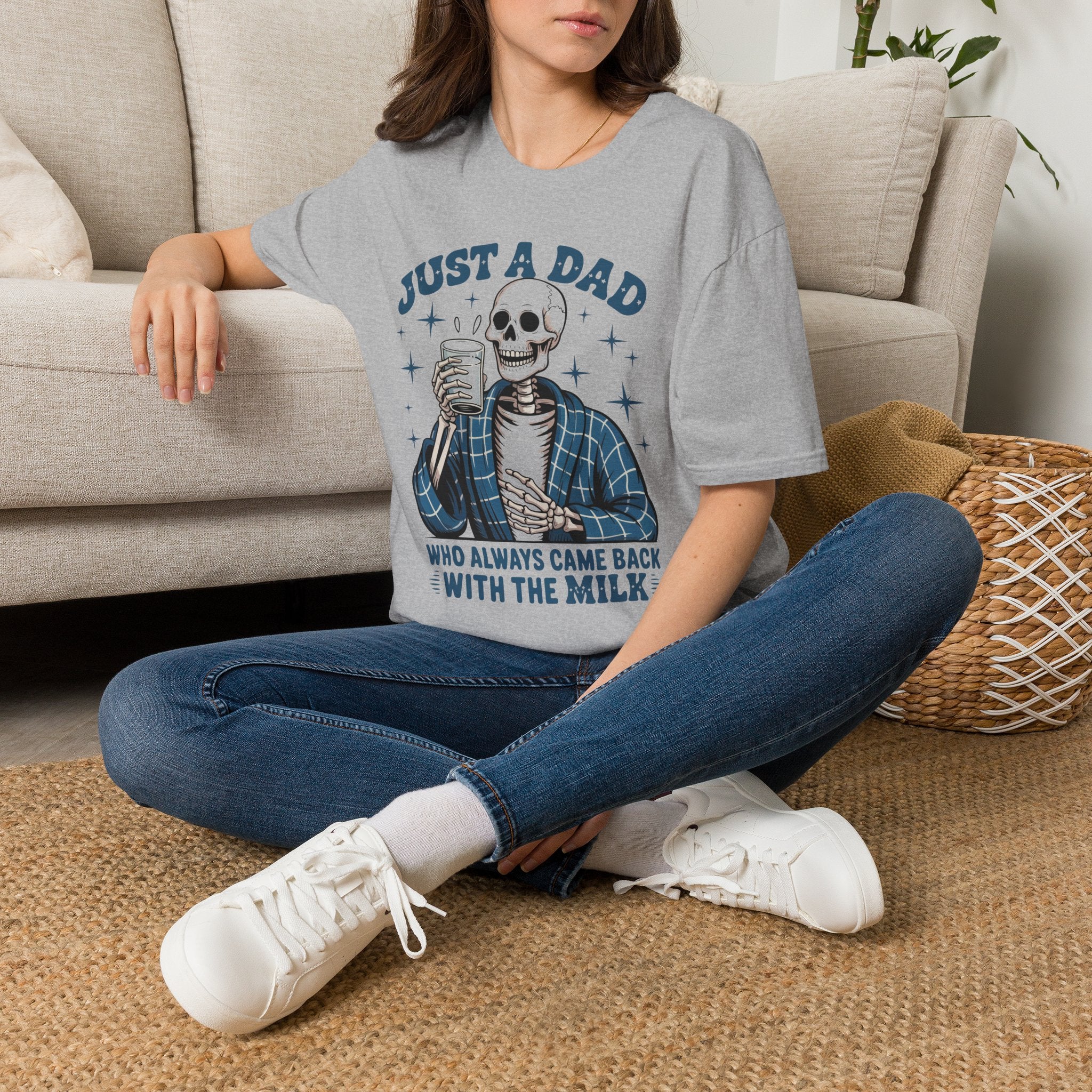 Just a Dad T-Shirt — 'Just a Dad Who Always Came Back With the Milk' Skeleton Vintage Tee