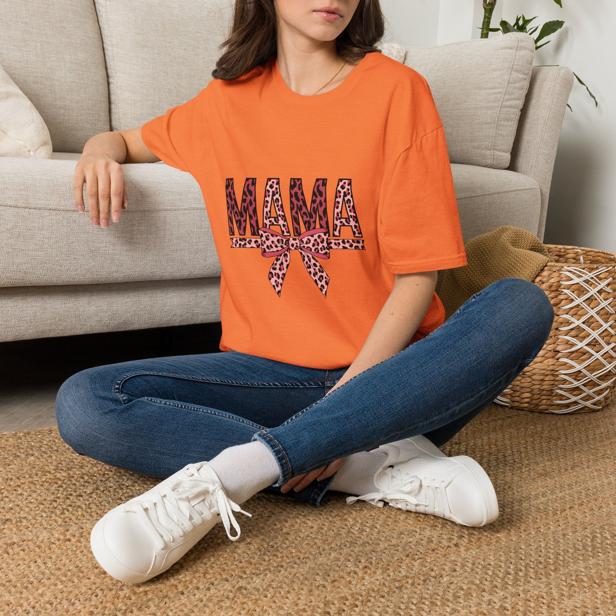 Mama Leopard Print T-Shirt — Pink Bow Mom Tee