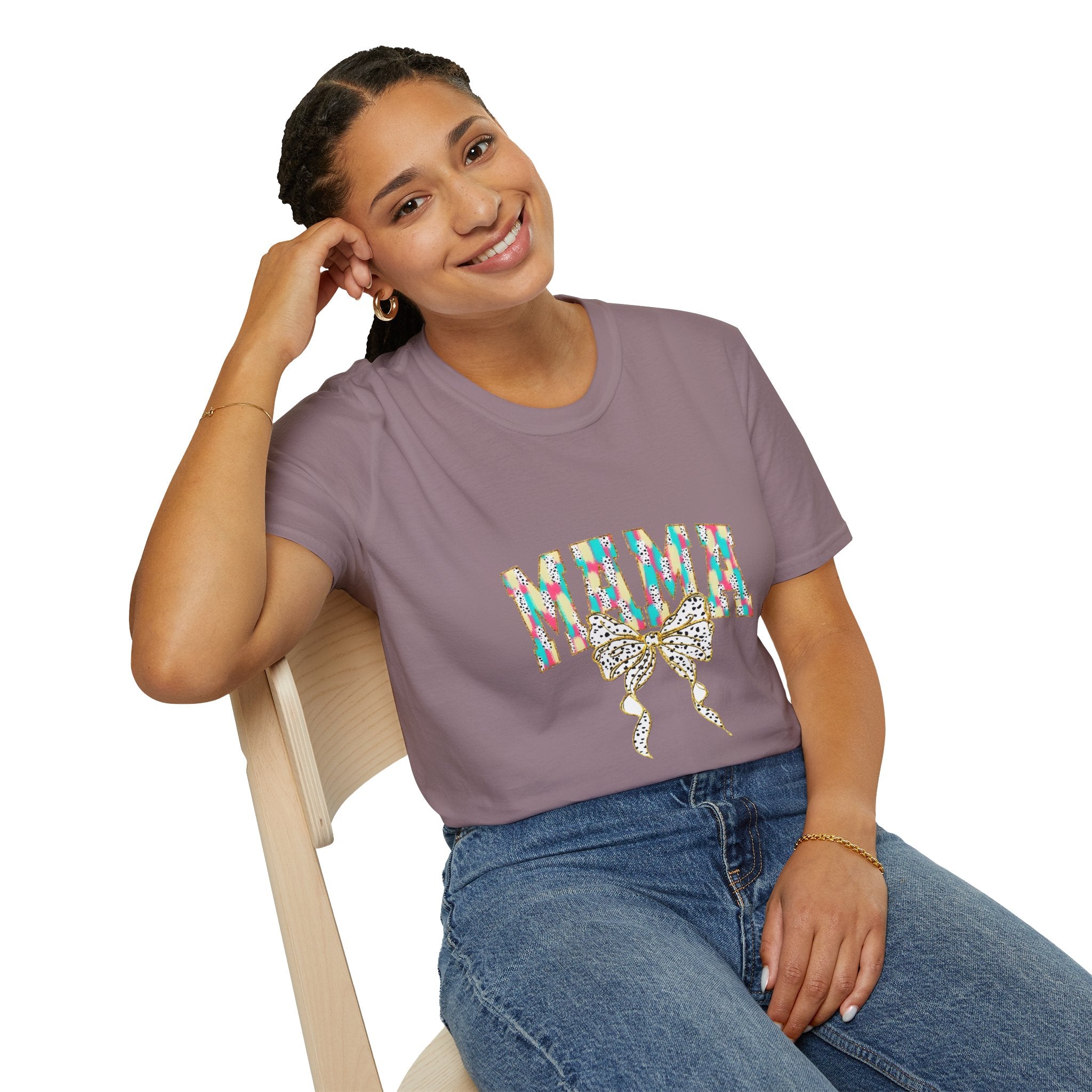 Mama Graphic Tee — Colorful Floral Leopard Bow Design