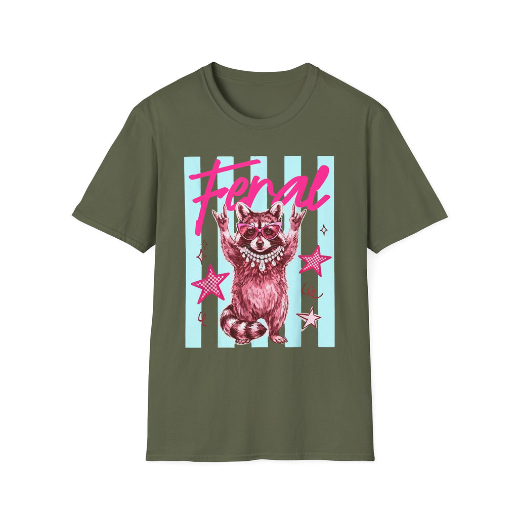 Feral Raccoon Graphic T-Shirt — Retro Pink & Teal Cute Punk Tee