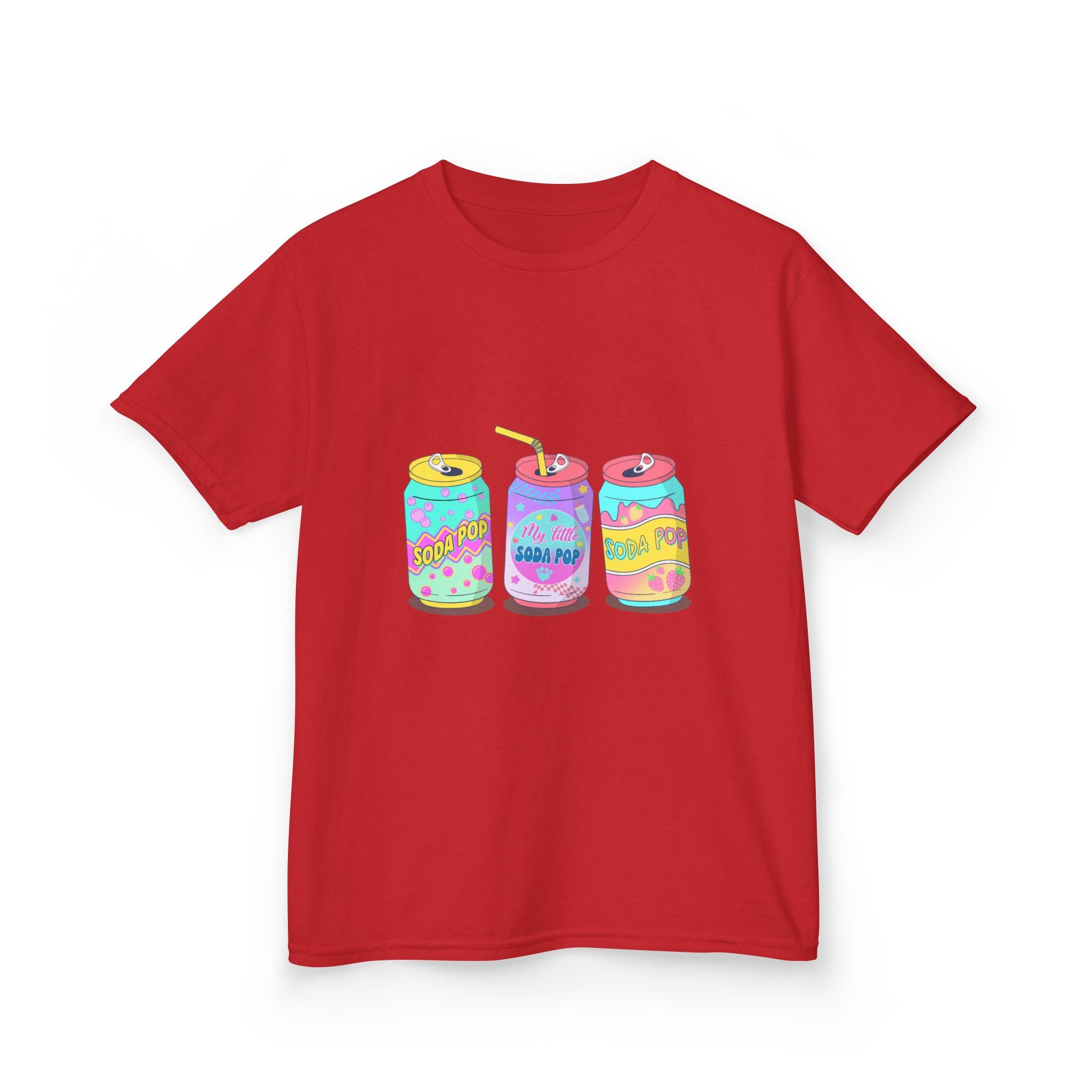 Kids T-Shirt — Colorful Soda Can Trio Graphic Tee (Cute Retro Drink Design)