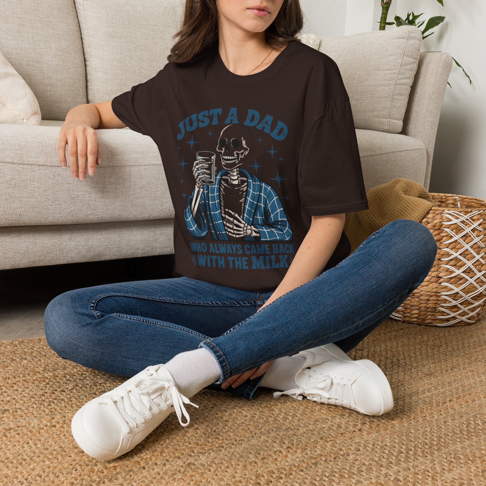 Just a Dad T-Shirt — 'Just a Dad Who Always Came Back With the Milk' Skeleton Vintage Tee