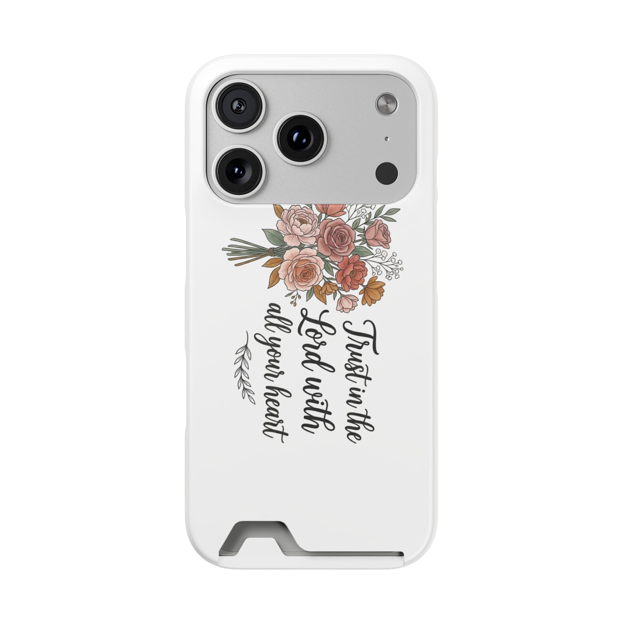 Phone Case with Card Holder — Floral "Trust in the Lord with all your heart" Religious Wallet Case
