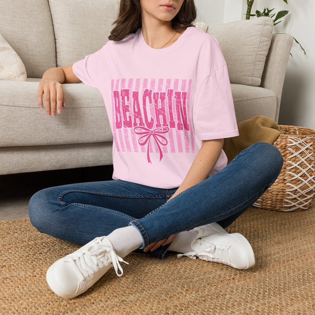 Beachin' Pink Striped Graphic T-Shirt | Summer Beach Vibes