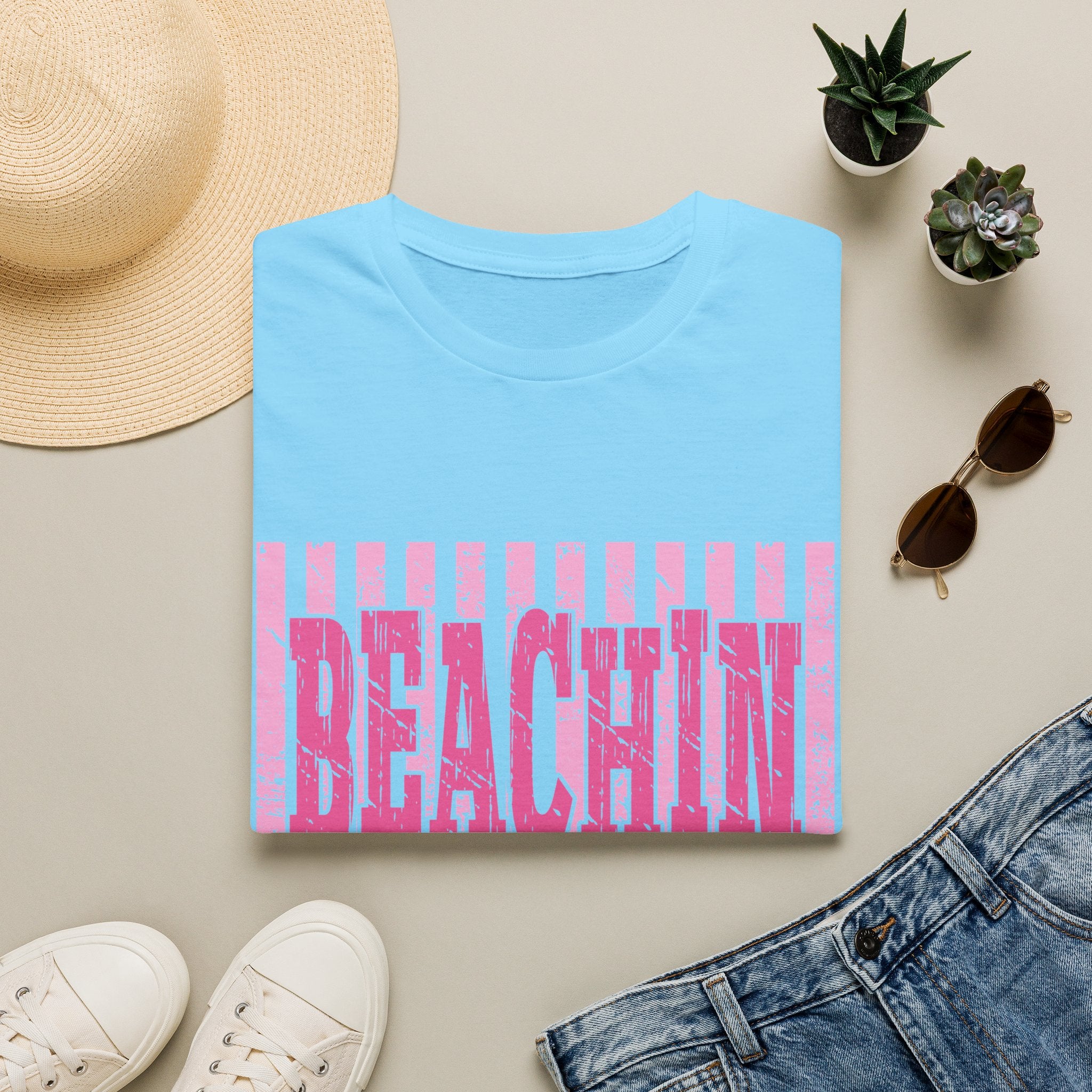 Beachin' Pink Striped Graphic T-Shirt | Summer Beach Vibes
