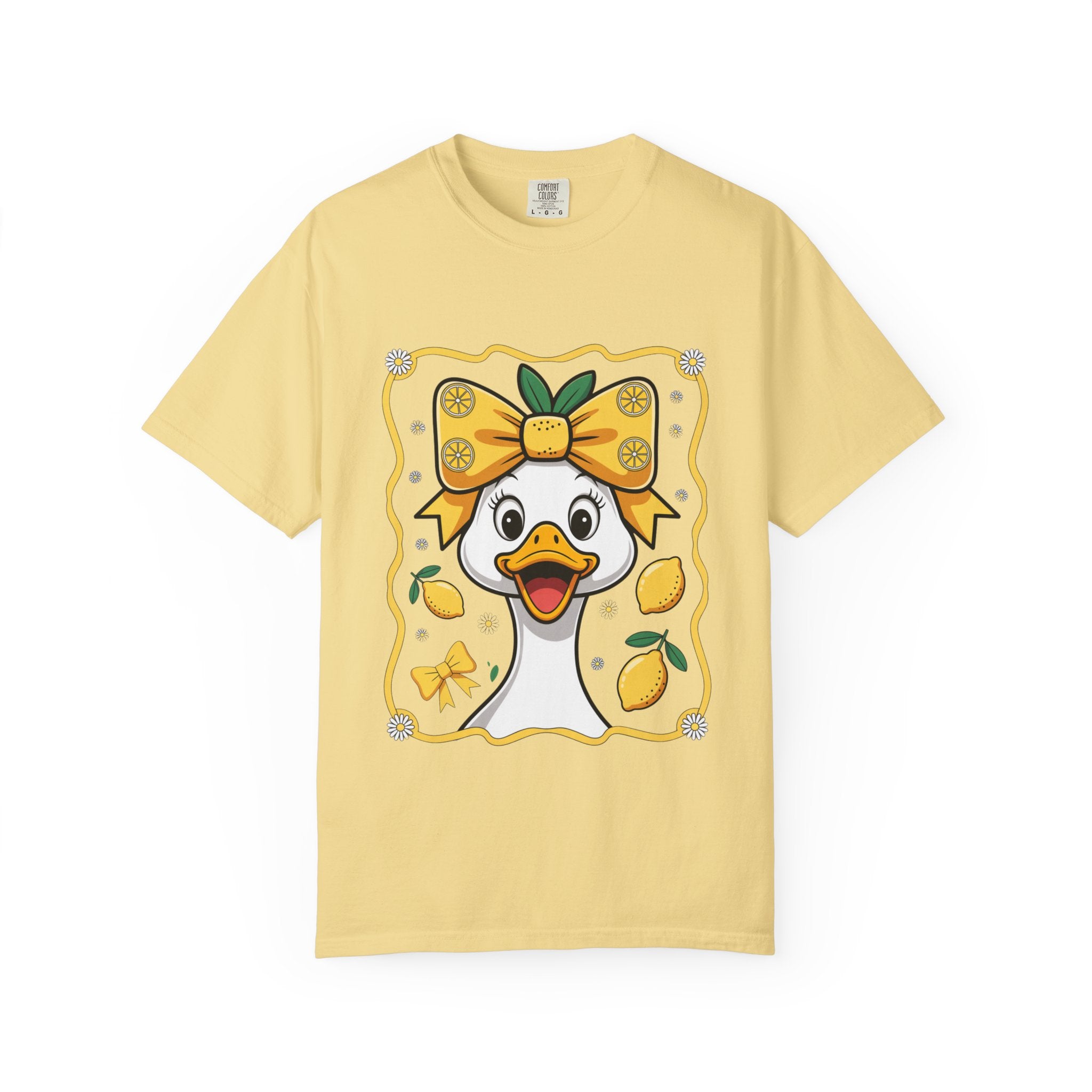 Cute Lemon Duck T-Shirt — Whimsical Duck with Bow Graphic Tee