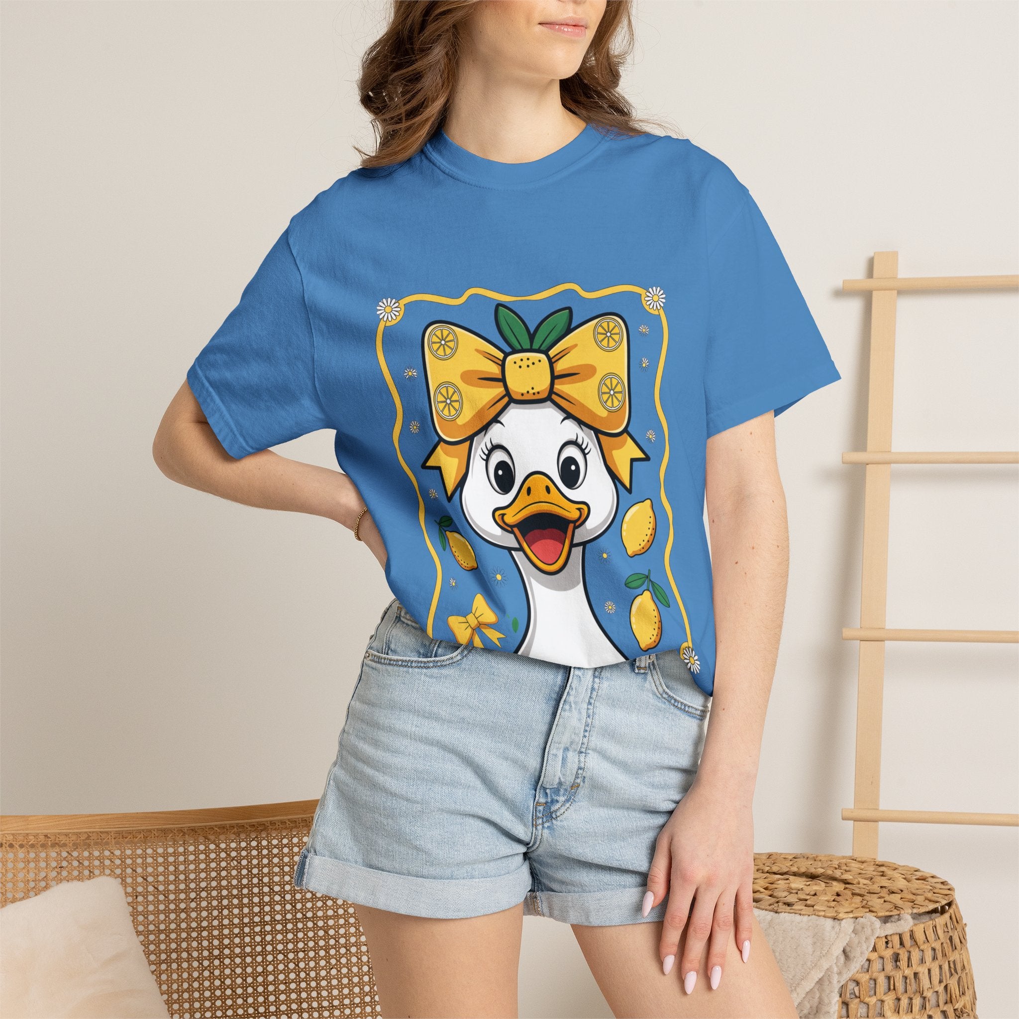 Cute Lemon Duck T-Shirt — Whimsical Duck with Bow Graphic Tee