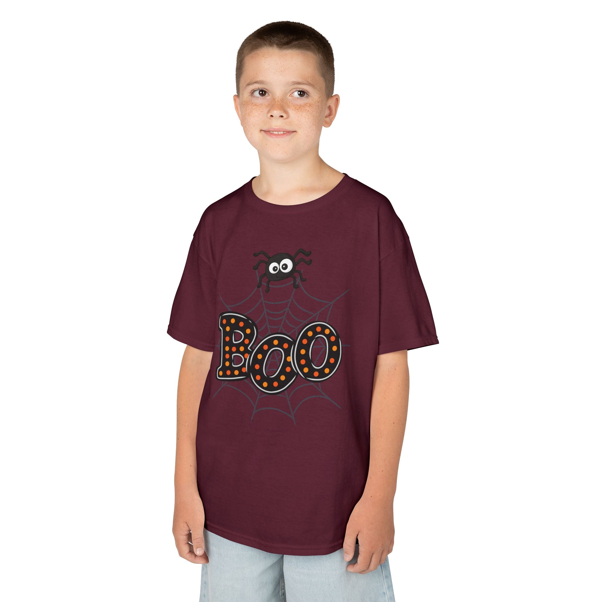 Kids Halloween Tee - "Boo" Spider Web Graphic