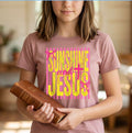 Youth Tee — "Sunshine and Jesus" Pink & Yellow Striped Christian Graphic