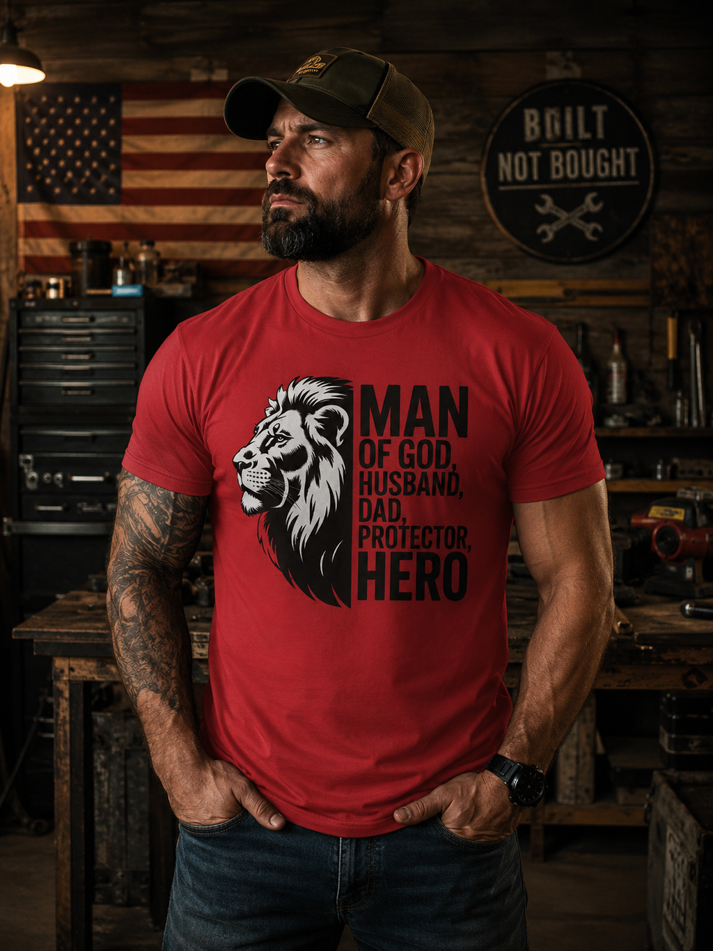 Man of God Husband Dad Protector Hero T-Shirt