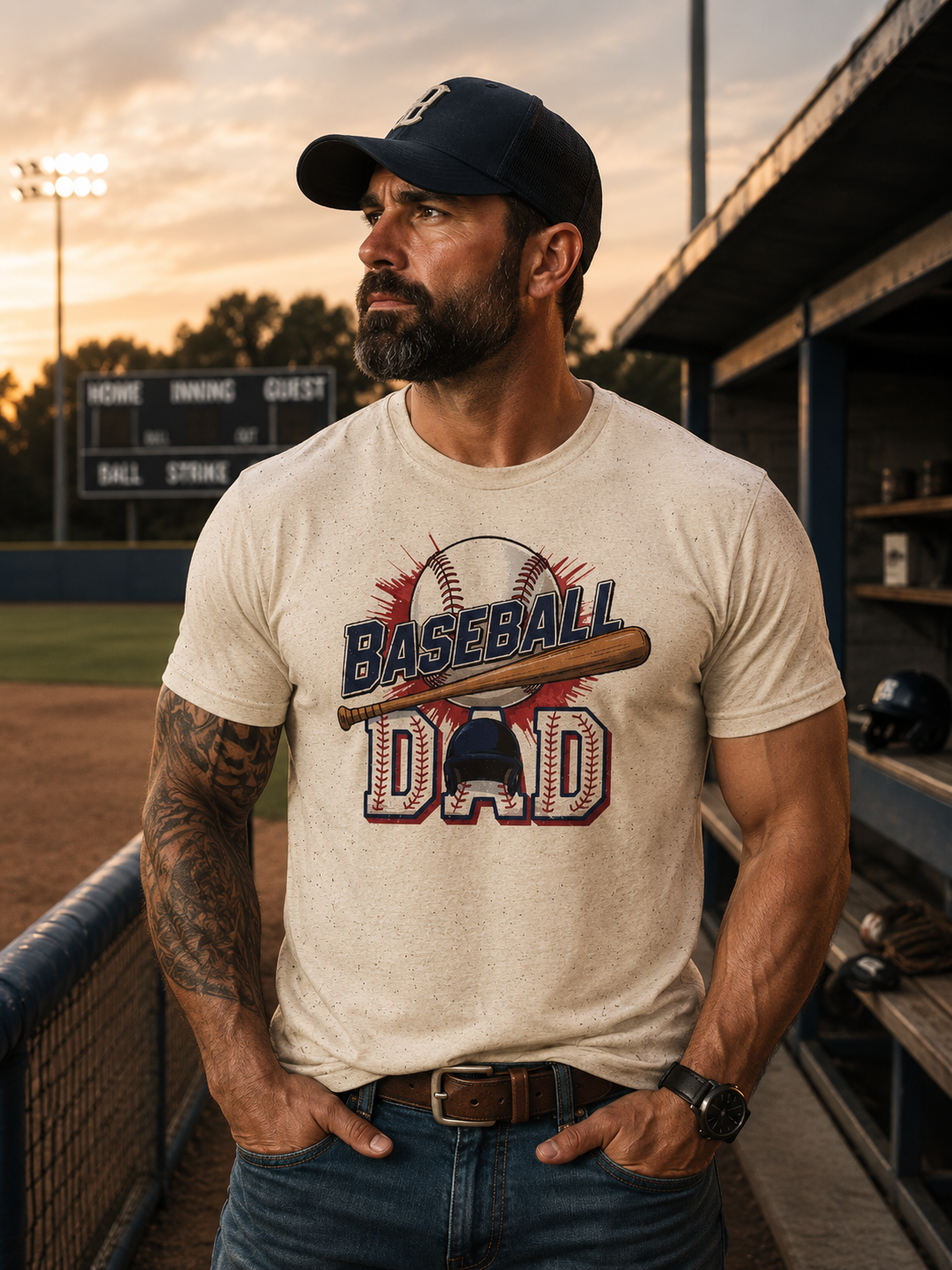 Baseball Dad T-Shirt — Vintage Baseball Ball & Bat Graphic