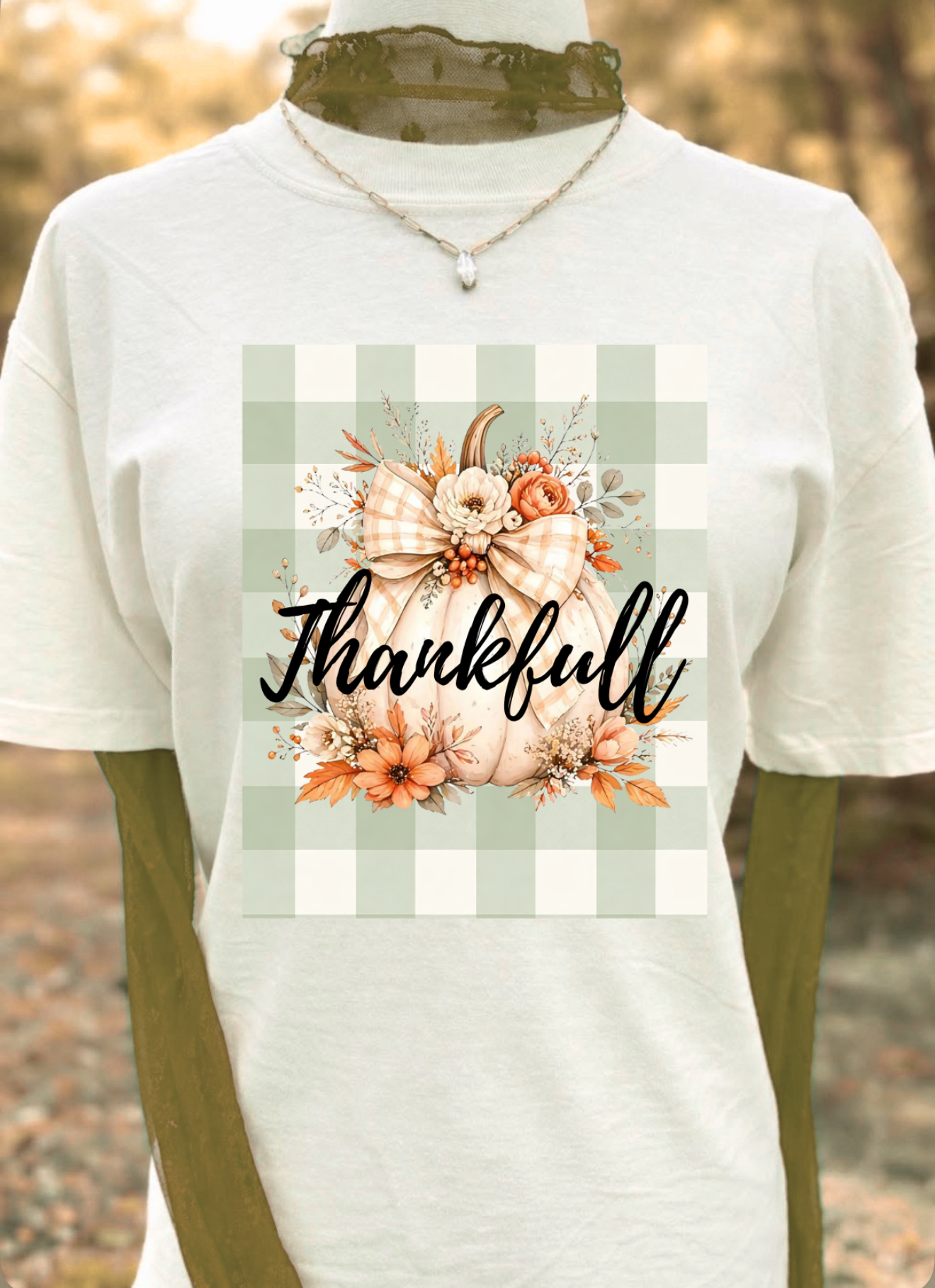 Thankful Buffalo Plaid Tee — Fall Pumpkin Floral Thankful T-Shirt