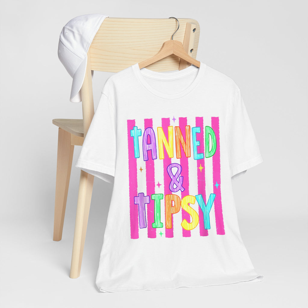 T-Shirt — "Tanned & Tipsy" Colorful Beach Party Graphic Tee
