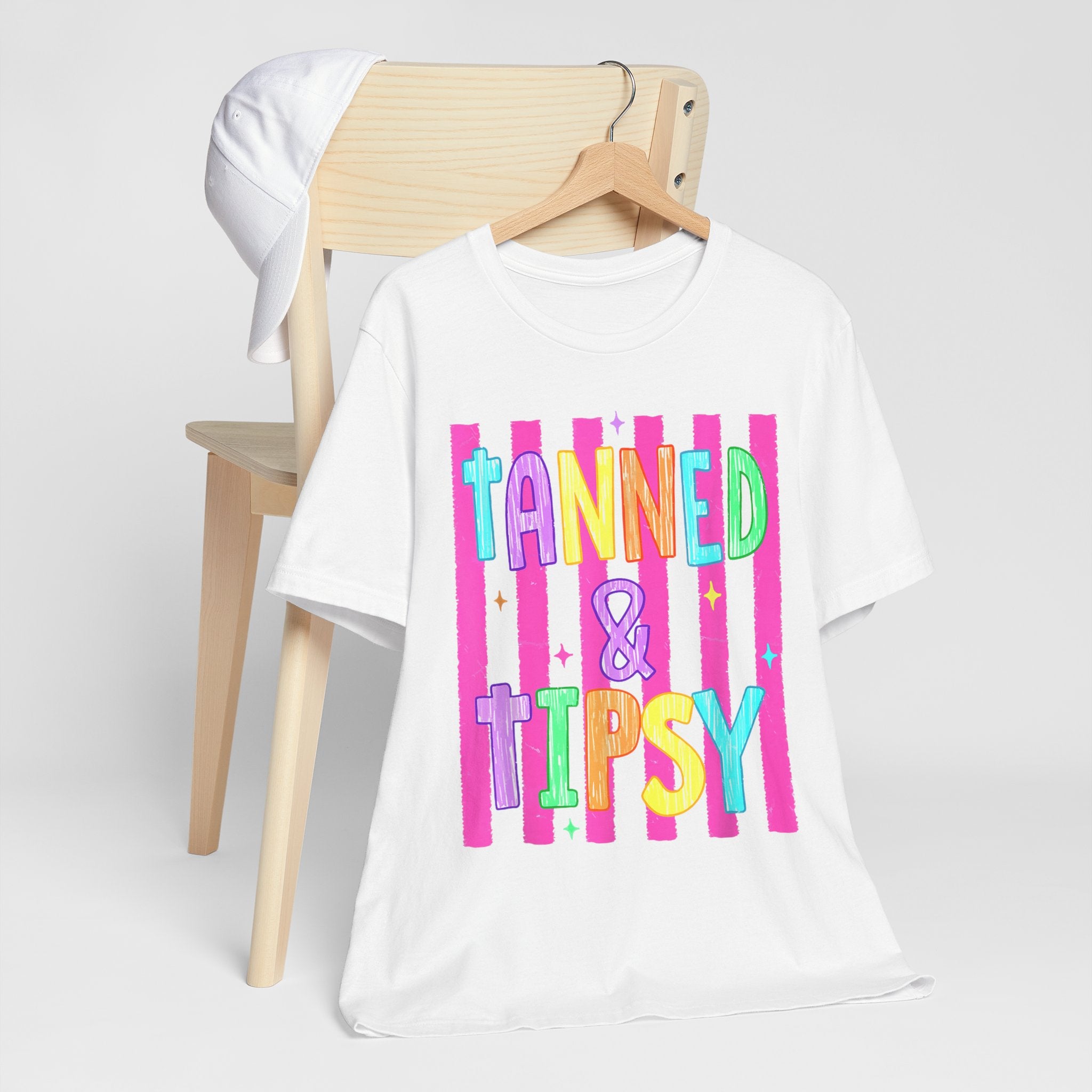 T-Shirt — "Tanned & Tipsy" Colorful Beach Party Graphic Tee
