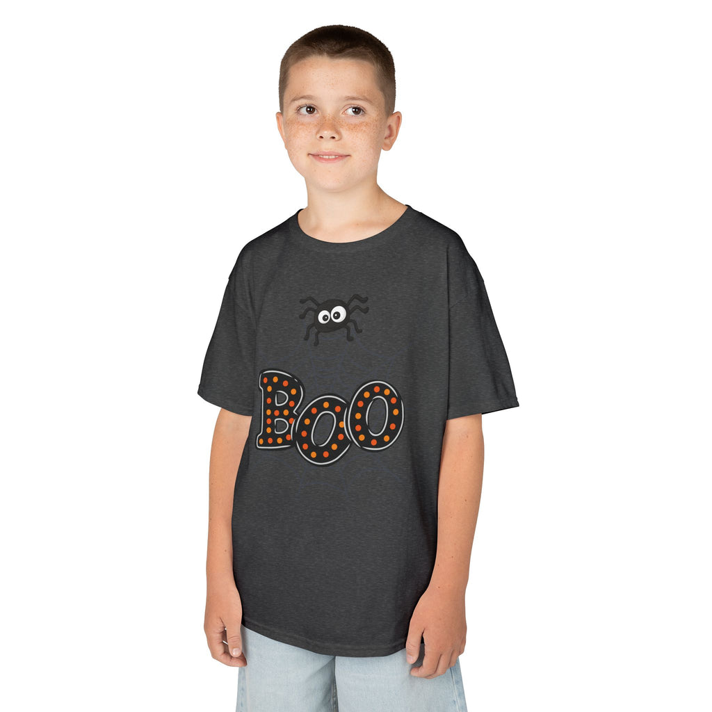 Kids Halloween Tee - "Boo" Spider Web Graphic
