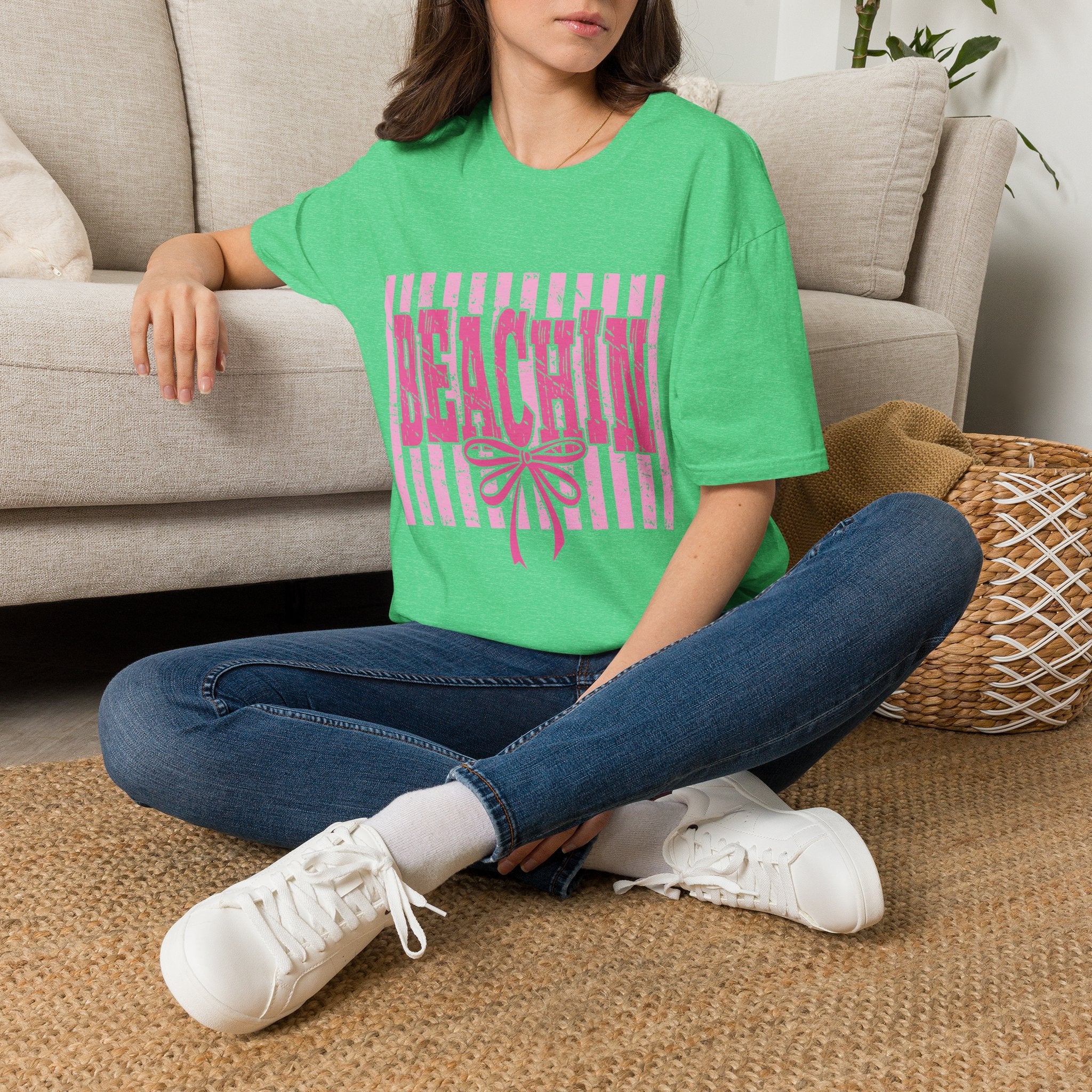 Beachin' Pink Striped Graphic T-Shirt | Summer Beach Vibes