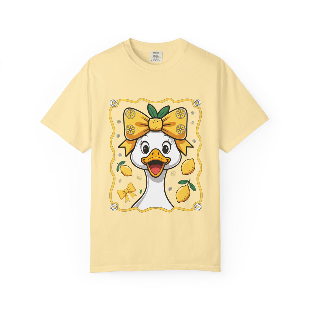 Cute Lemon Duck T-Shirt — Whimsical Duck with Bow Graphic Tee