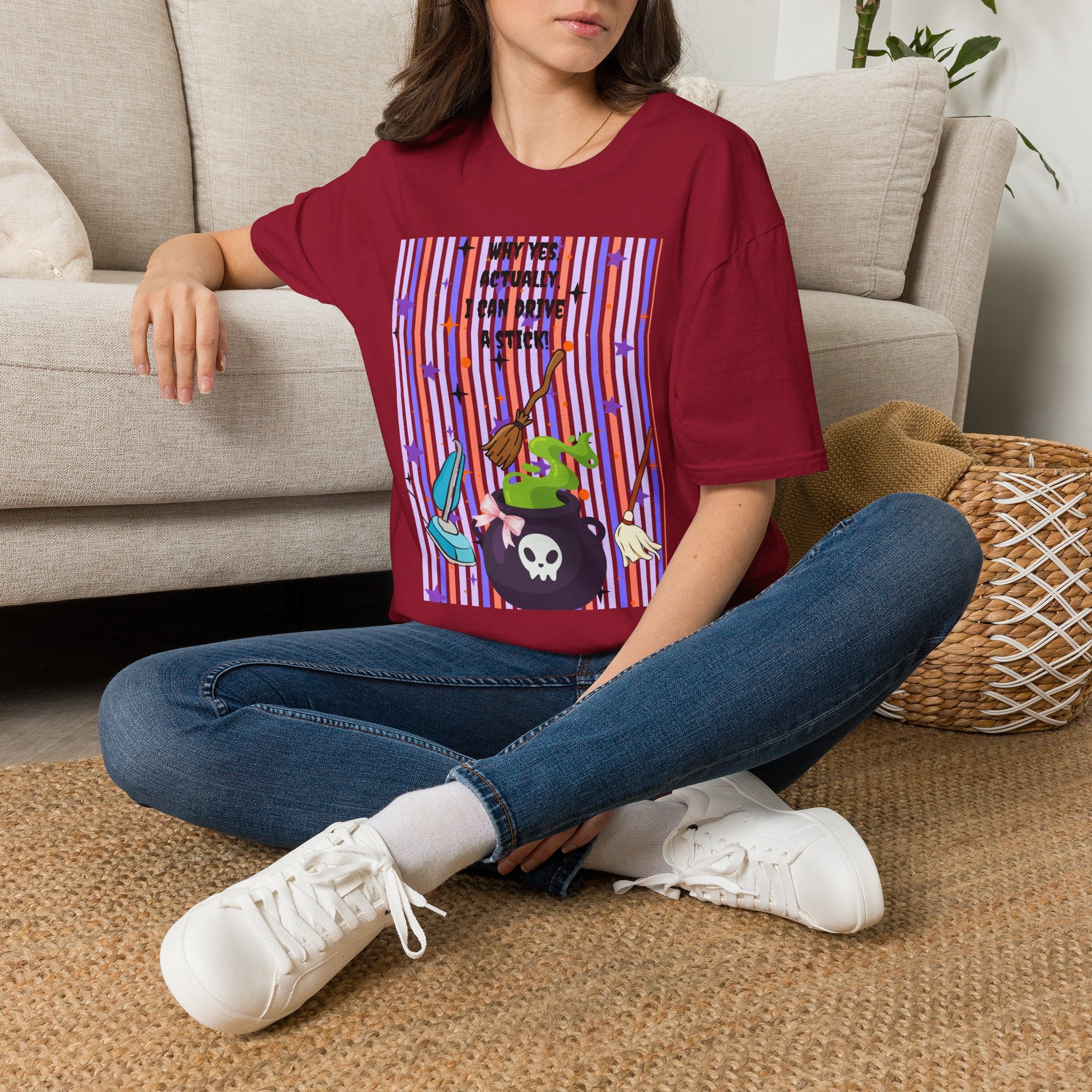 Witchy Broomstick Tee - "Why Yes Actually I Can Drive a Stick" Graphic T-Shirt Hocus Pocus
