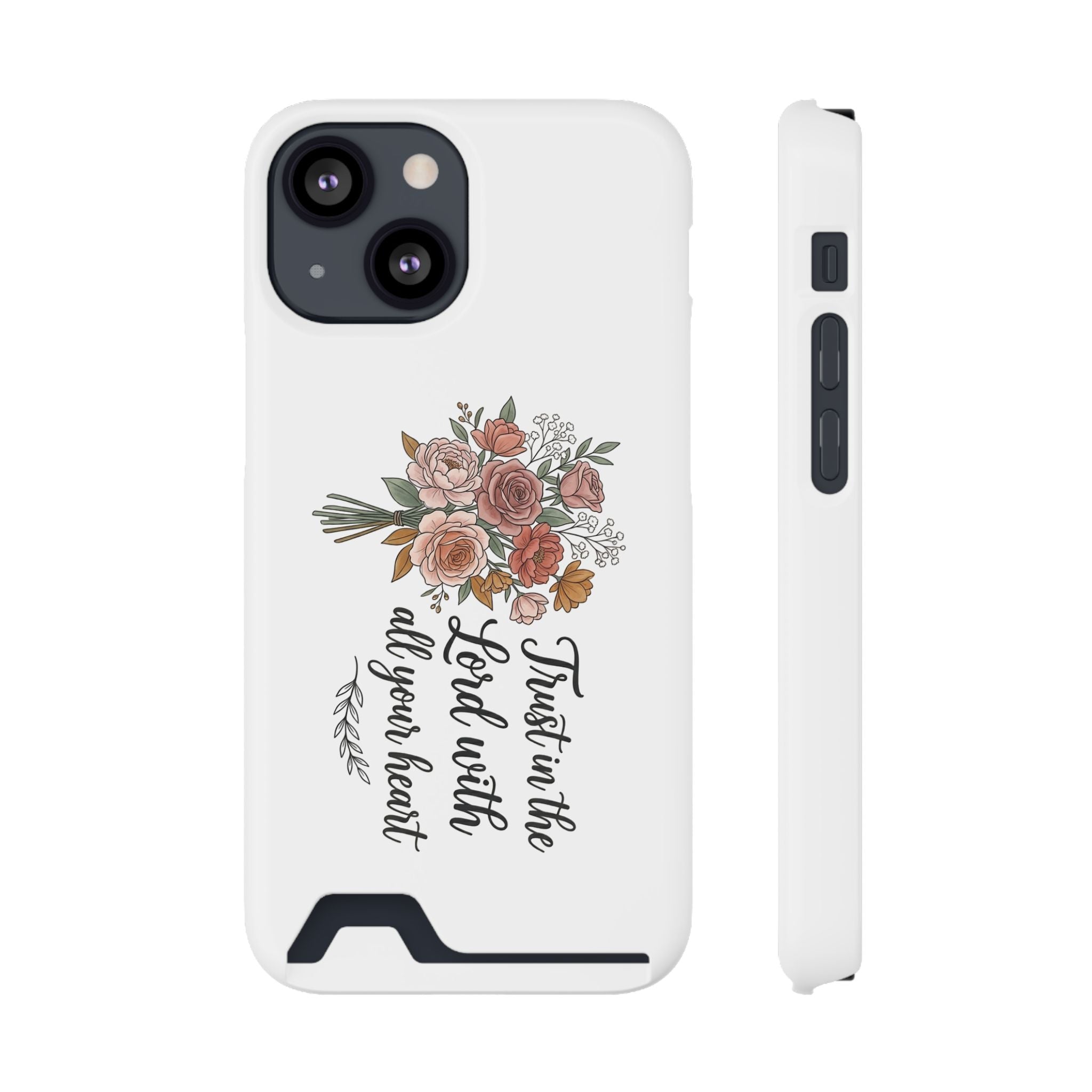 Phone Case with Card Holder — Floral "Trust in the Lord with all your heart" Religious Wallet Case