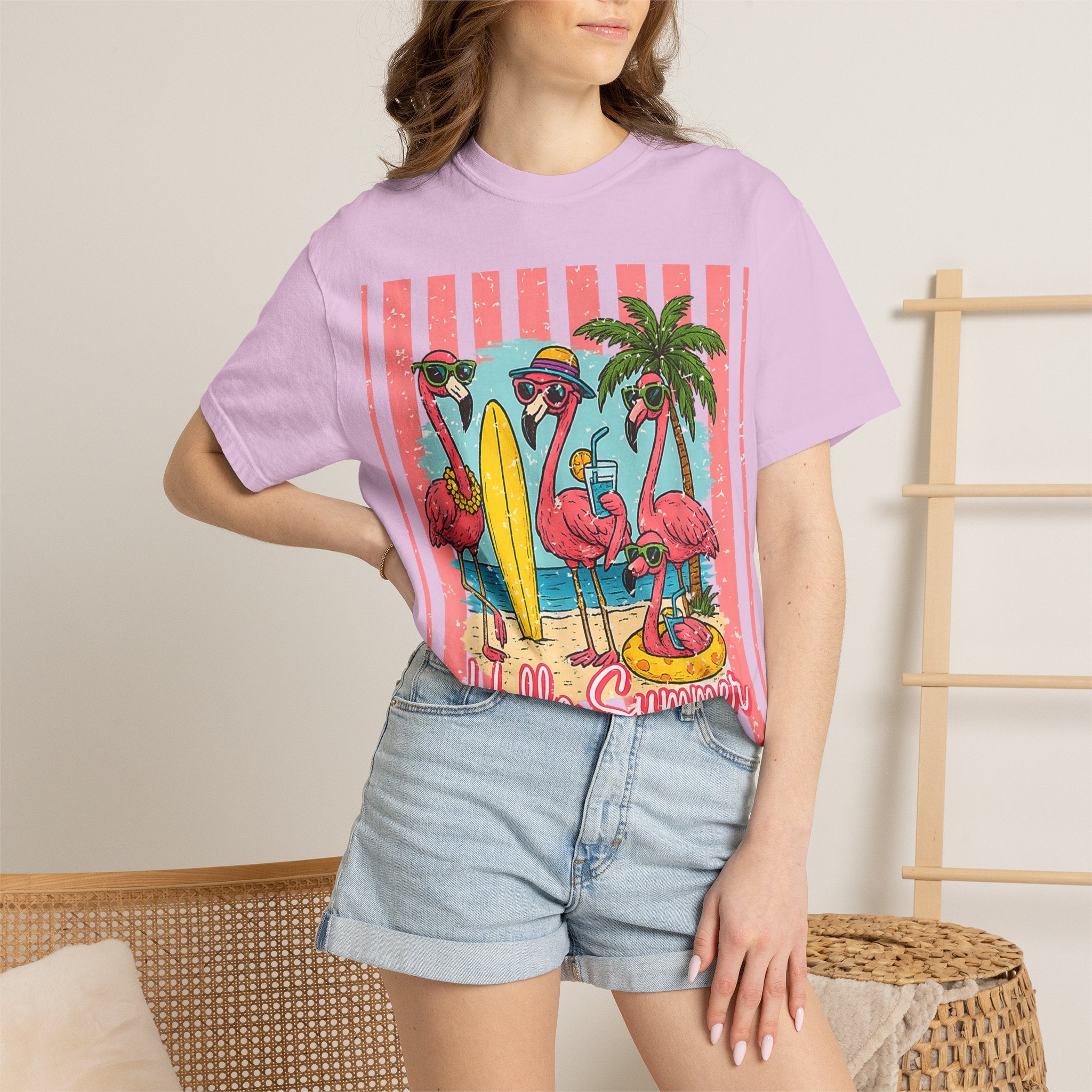 Hello Summer Flamingo Beach T-Shirt