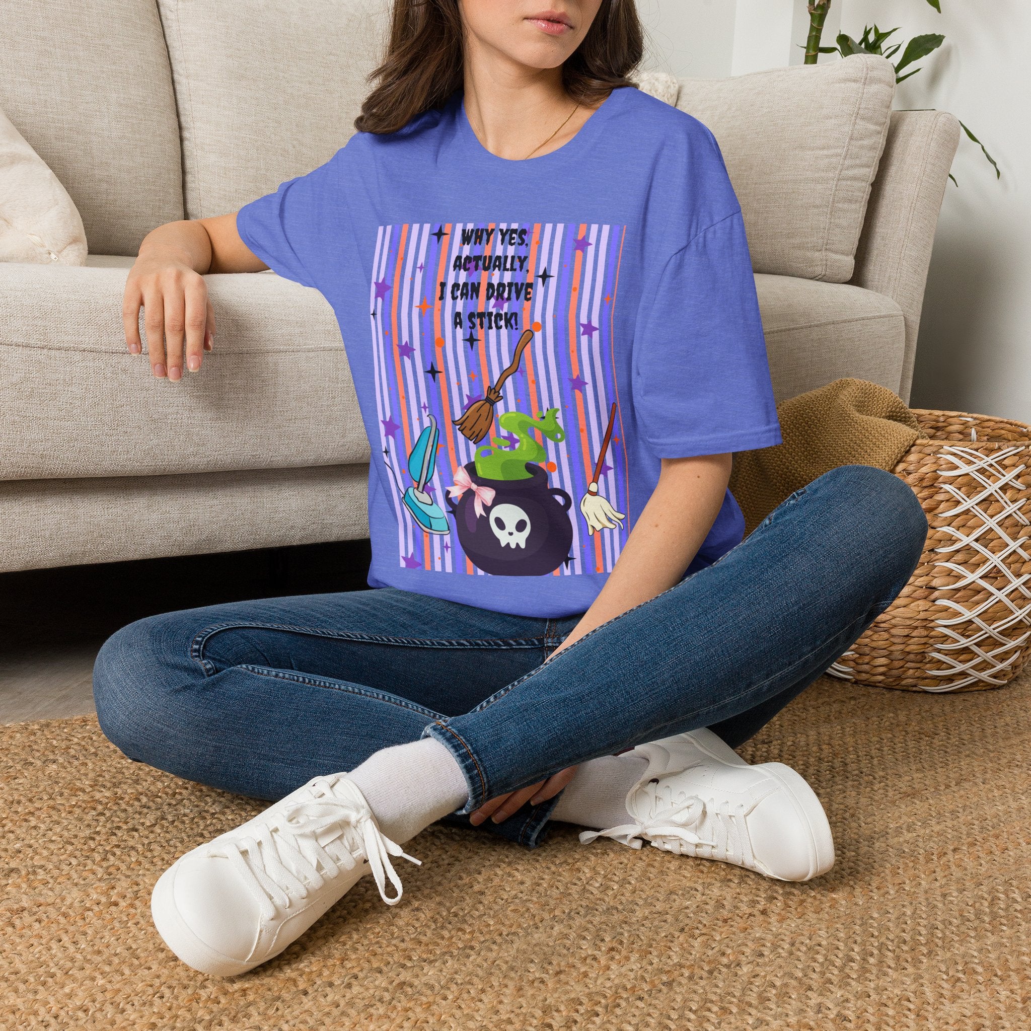 Witchy Broomstick Tee - "Why Yes Actually I Can Drive a Stick" Graphic T-Shirt Hocus Pocus