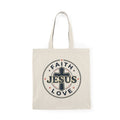 Jesus Faith & Love Natural Cotton Tote Bag - Christian Scripture Cross Grocery Market Bag