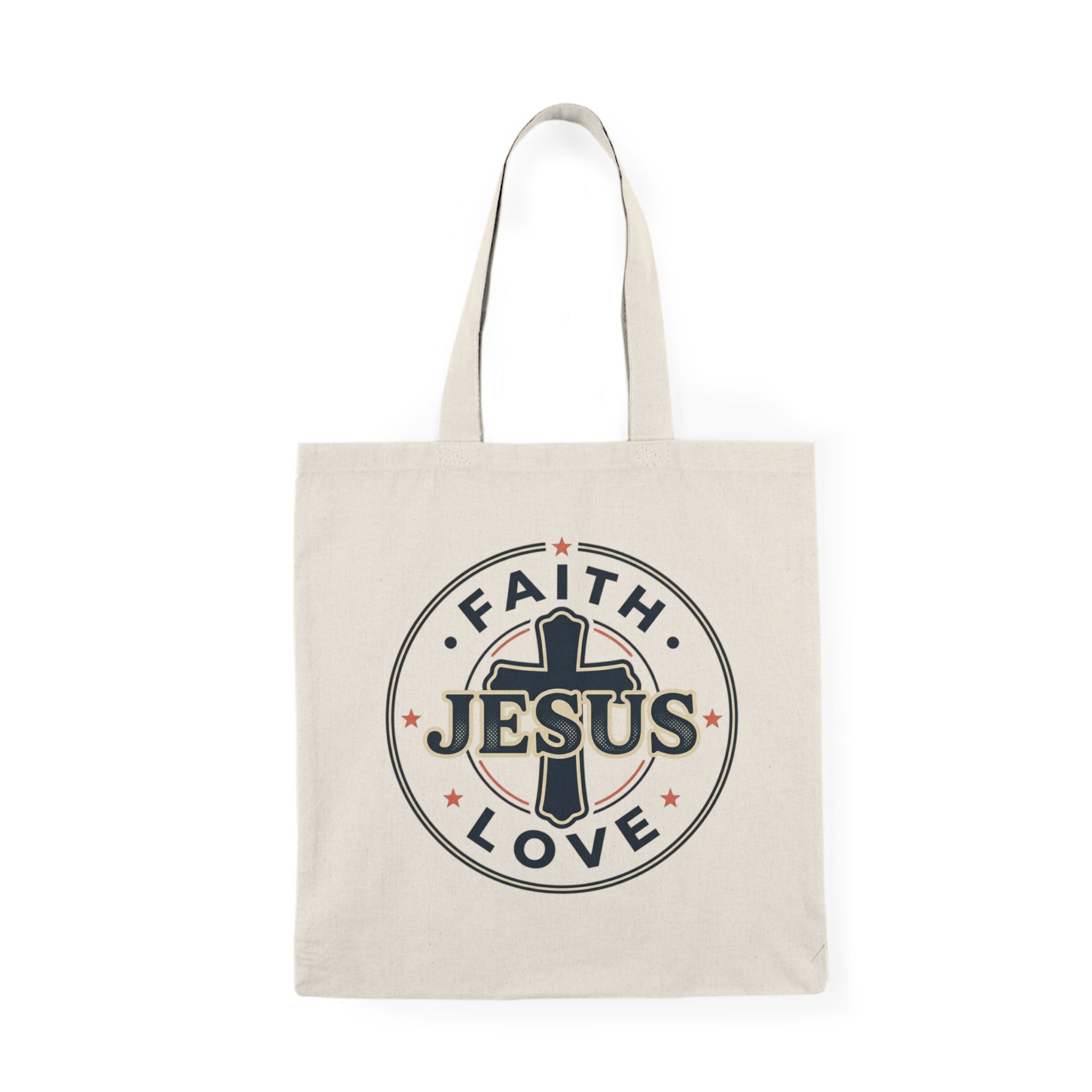 Jesus Faith & Love Natural Cotton Tote Bag - Christian Scripture Cross Grocery Market Bag