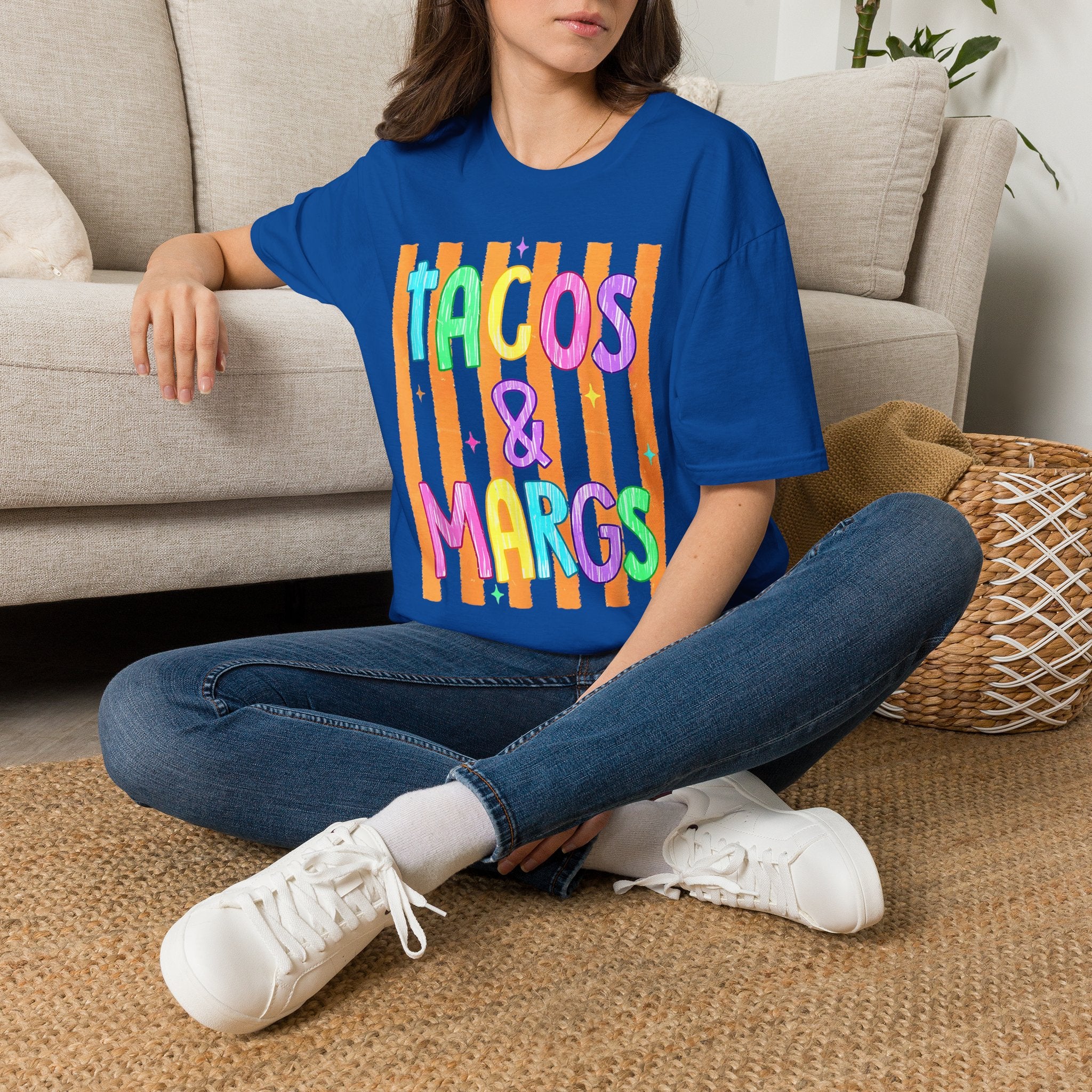 T-Shirt — "Tacos & Margs" Colorful Striped Graphic Tee