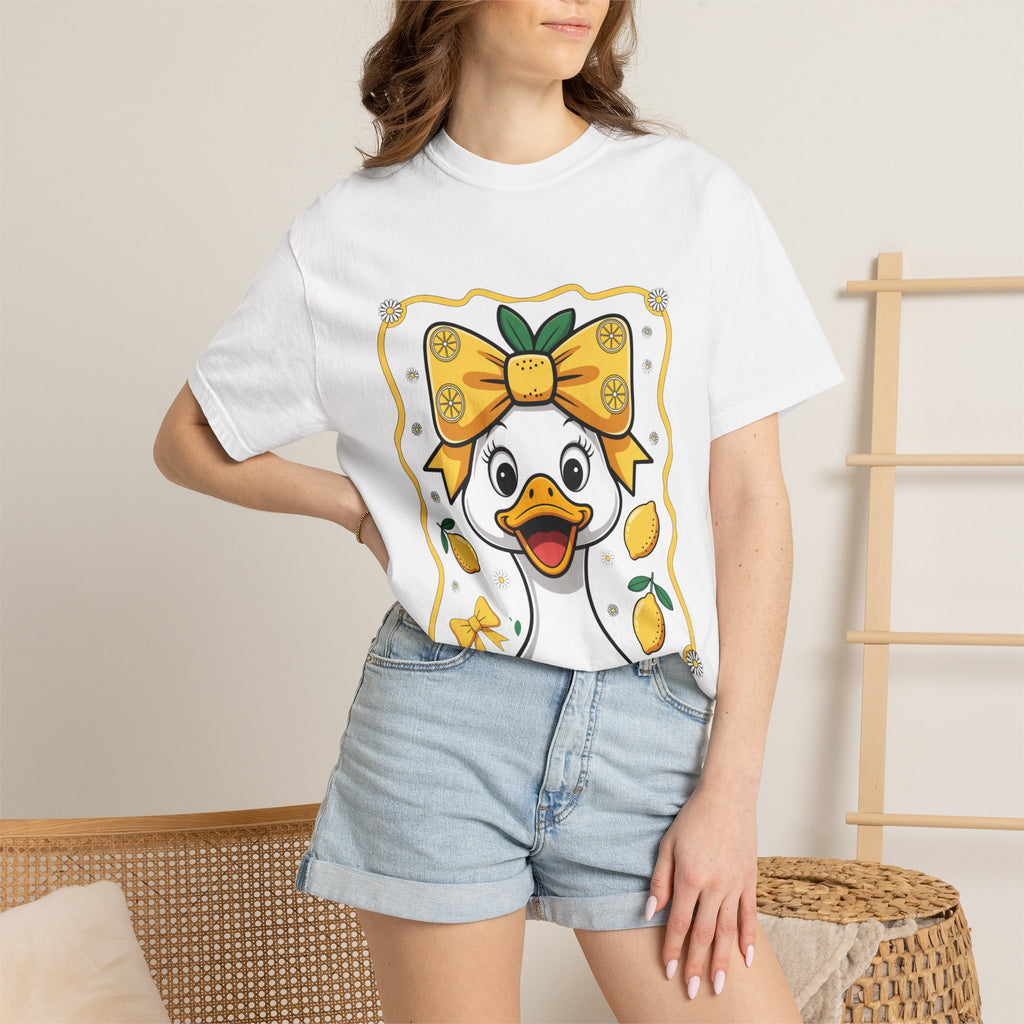 Cute Lemon Duck T-Shirt — Whimsical Duck with Bow Graphic Tee