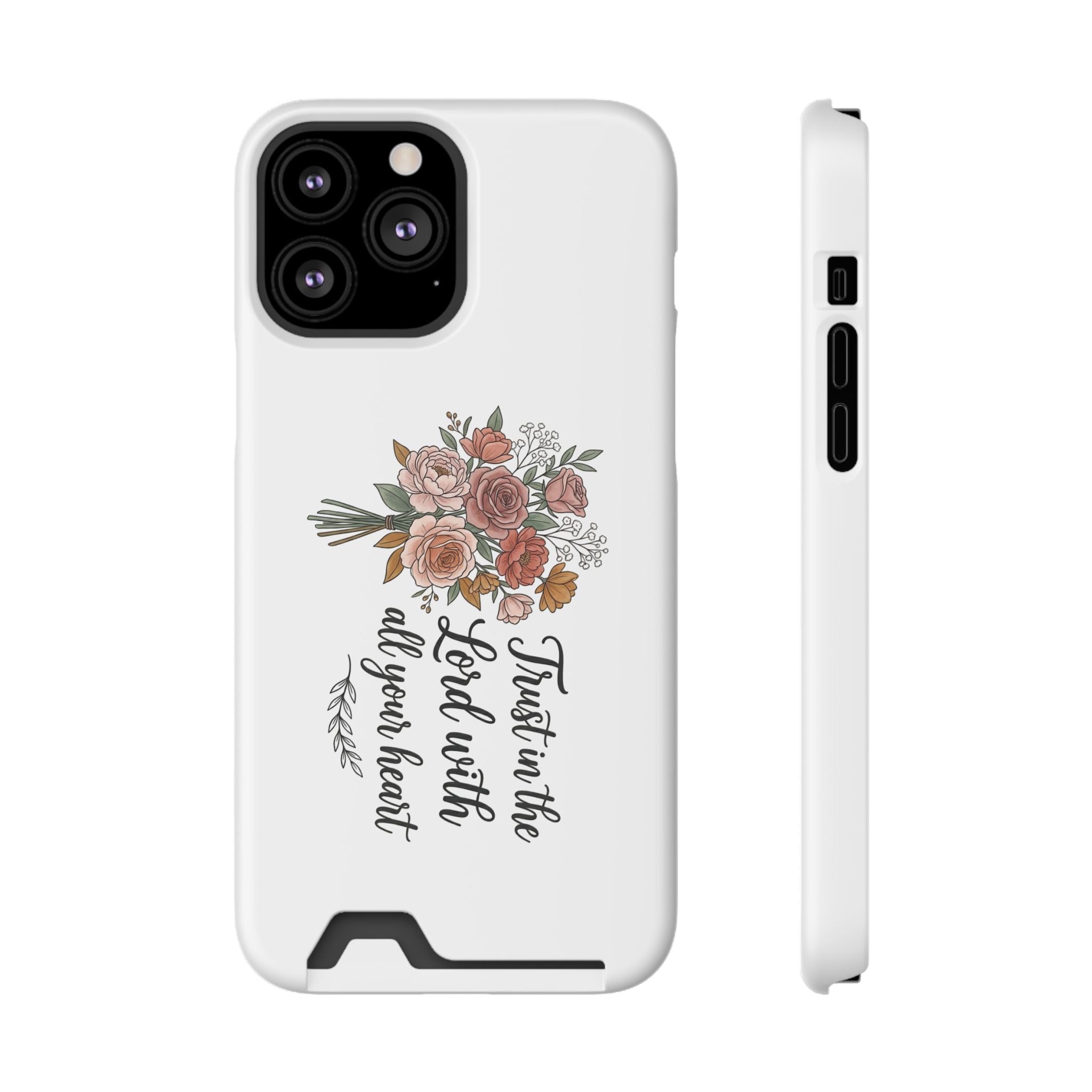 Phone Case with Card Holder — Floral "Trust in the Lord with all your heart" Religious Wallet Case