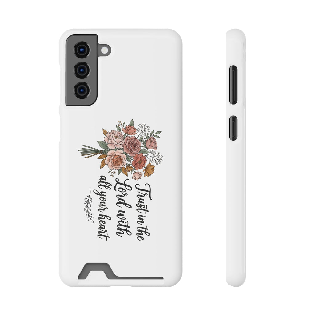 Phone Case with Card Holder — Floral "Trust in the Lord with all your heart" Religious Wallet Case