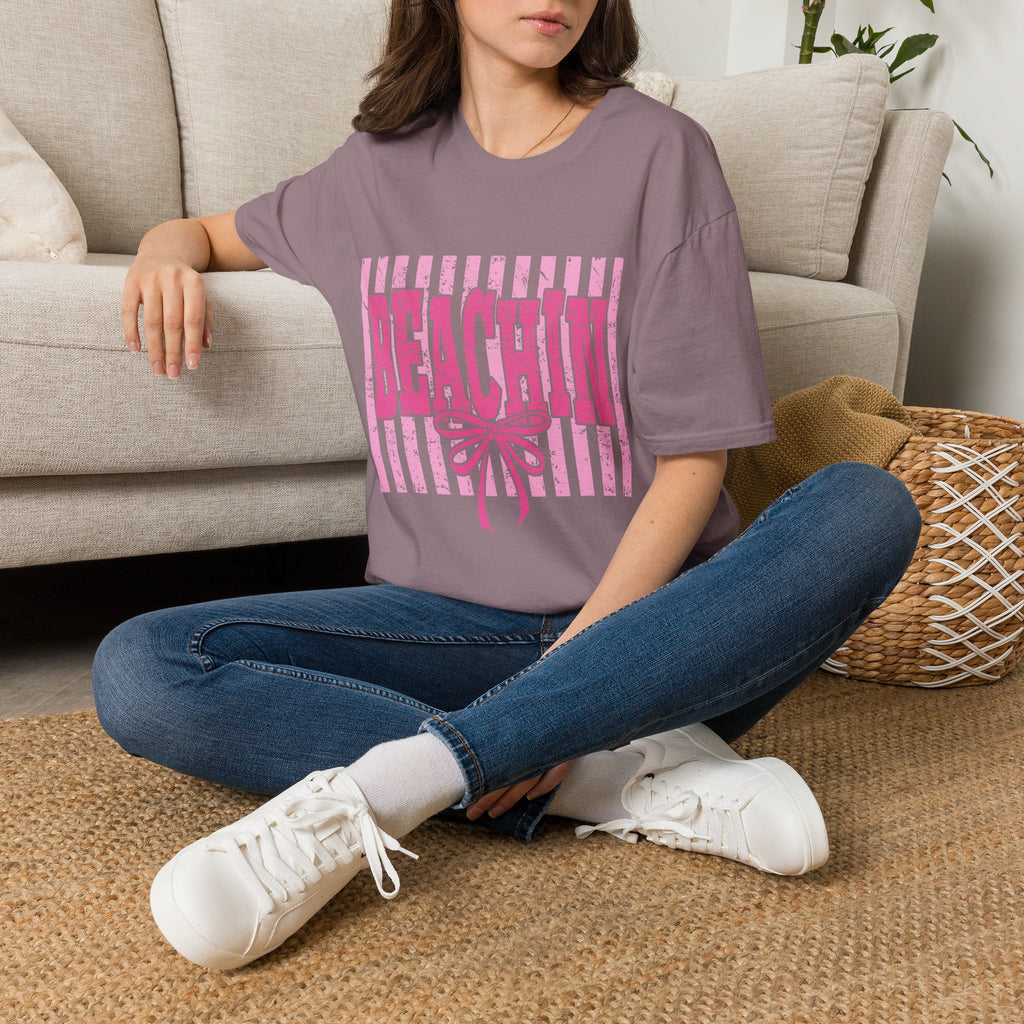 Beachin' Pink Striped Graphic T-Shirt | Summer Beach Vibes