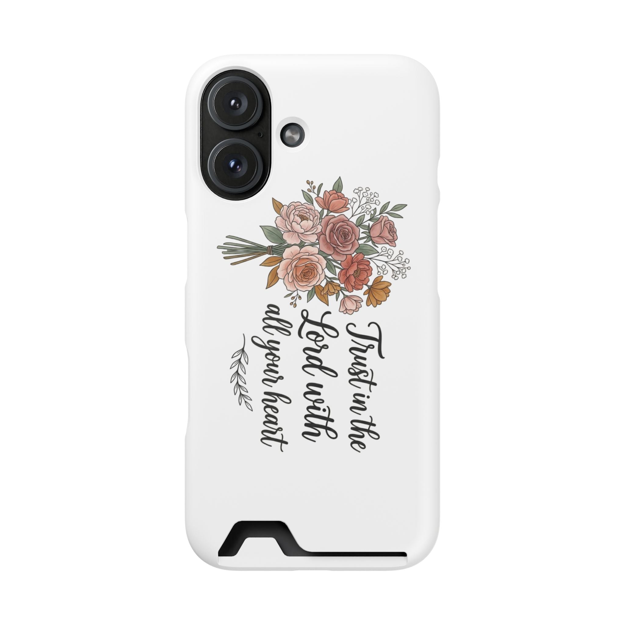 Phone Case with Card Holder — Floral "Trust in the Lord with all your heart" Religious Wallet Case