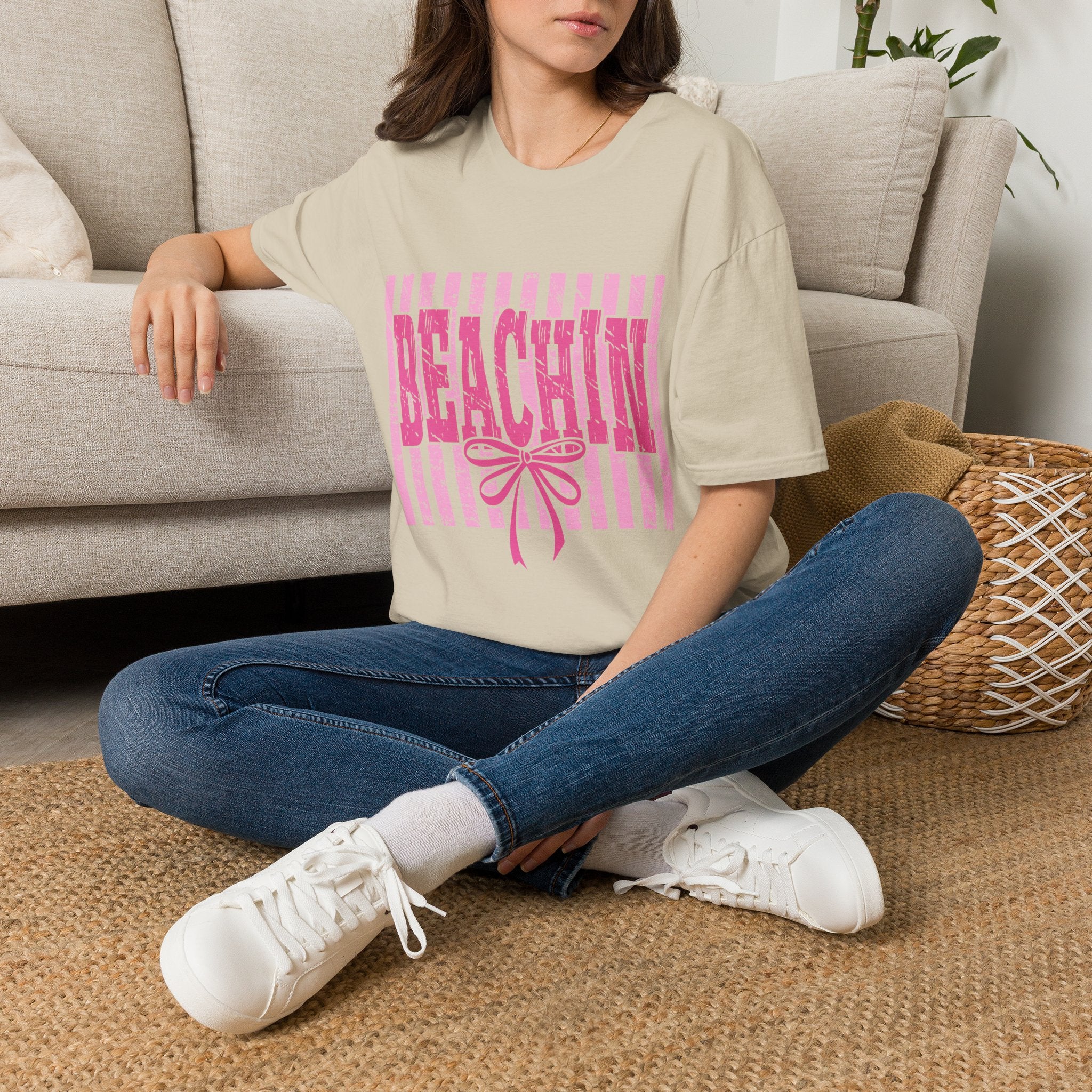 Beachin' Pink Striped Graphic T-Shirt | Summer Beach Vibes