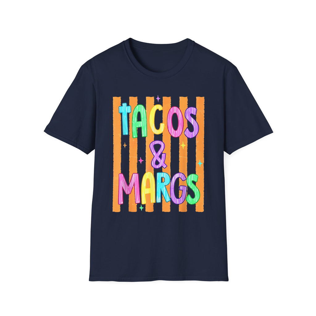 T-Shirt — "Tacos & Margs" Colorful Striped Graphic Tee