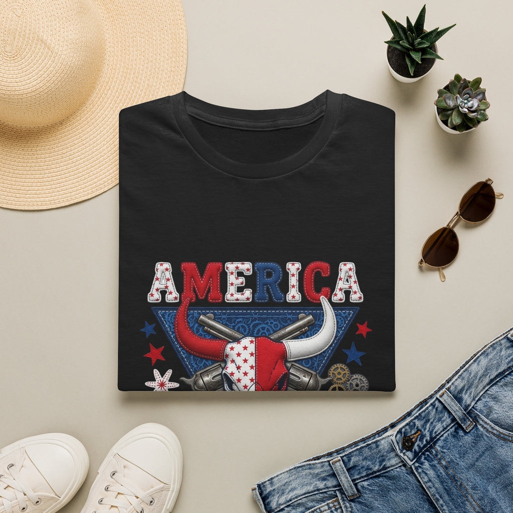 America Made T-Shirt — Patriotic Bull Skull Graphic Tee