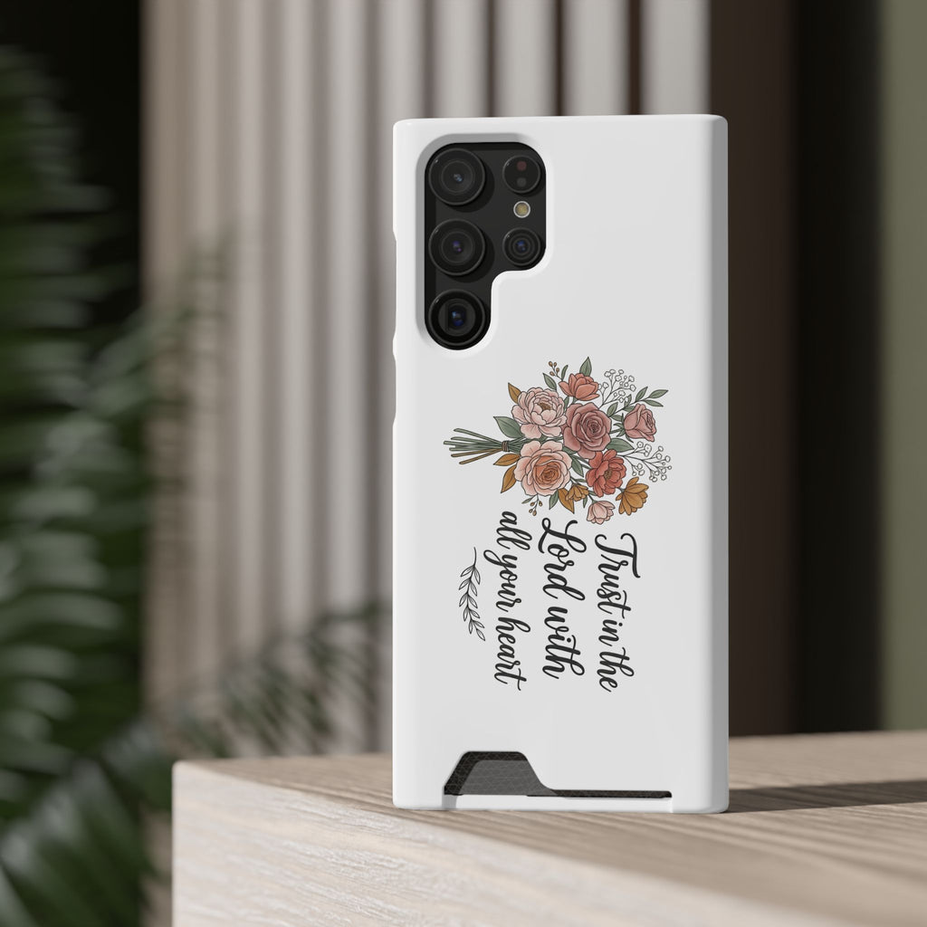 Phone Case with Card Holder — Floral "Trust in the Lord with all your heart" Religious Wallet Case