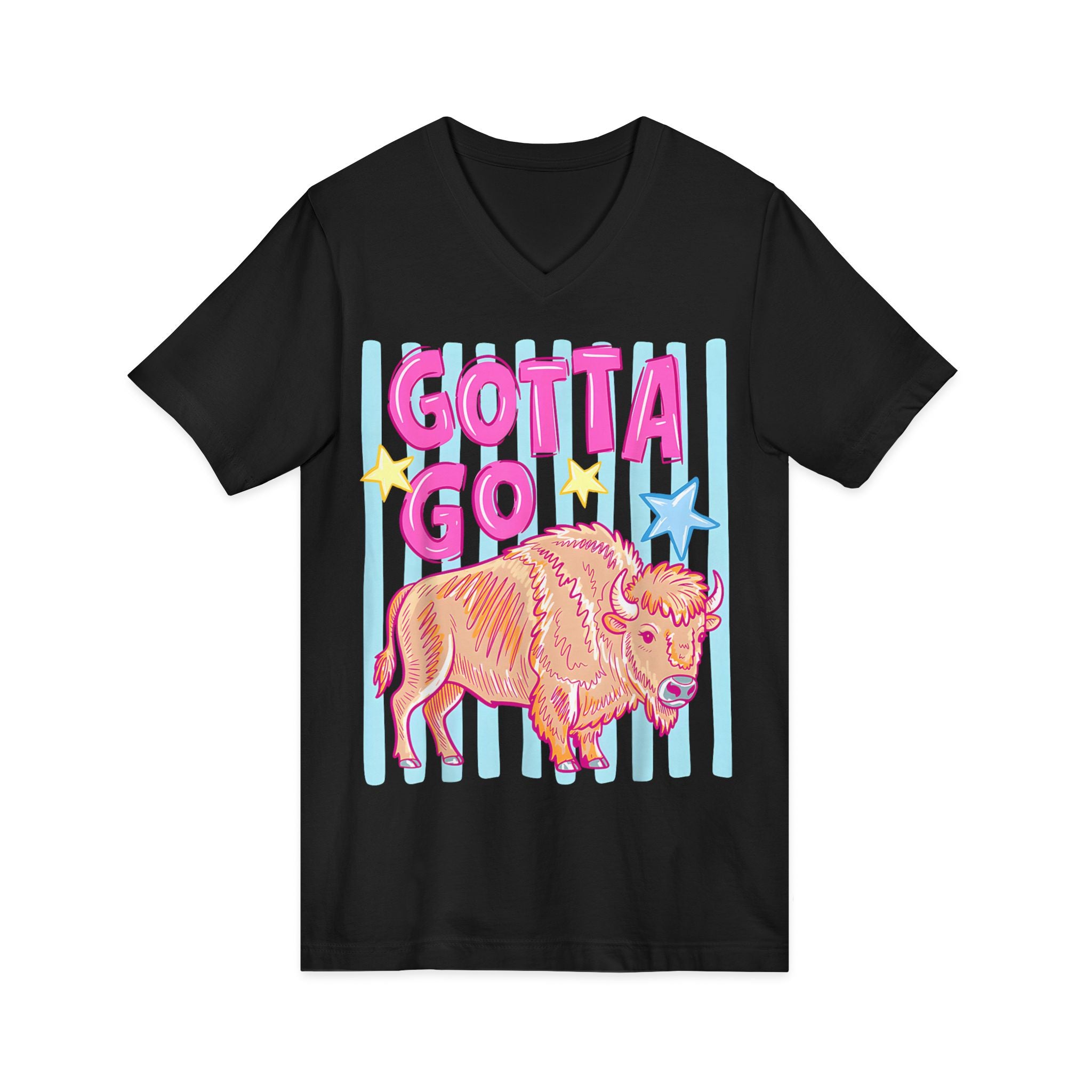 Gotta Go Buffalo V-Neck Tee — Retro Pastel Bison Graphic T-Shirt