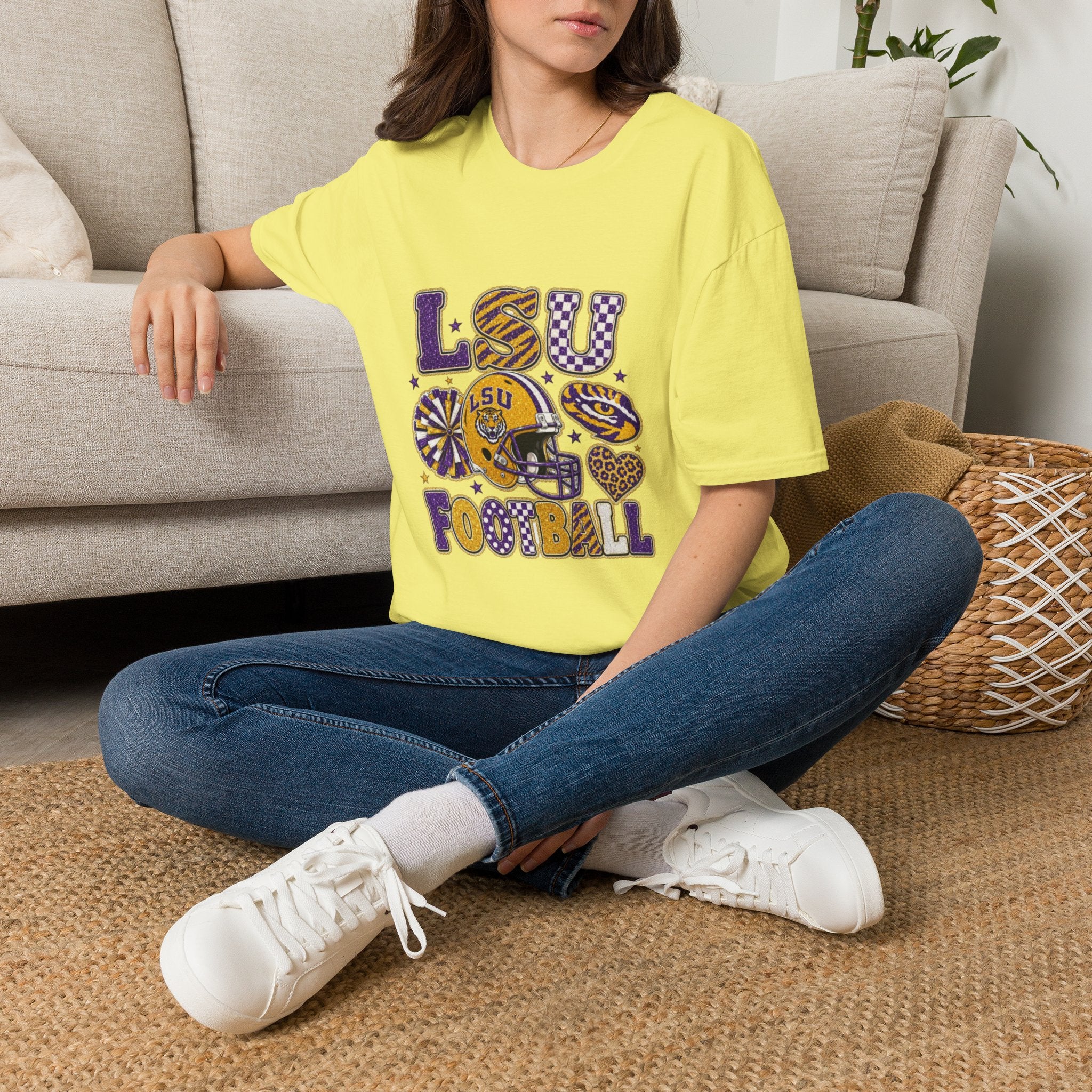 LSU Football Graphic T‑Shirt — Purple & Gold Tigers Fan Tee