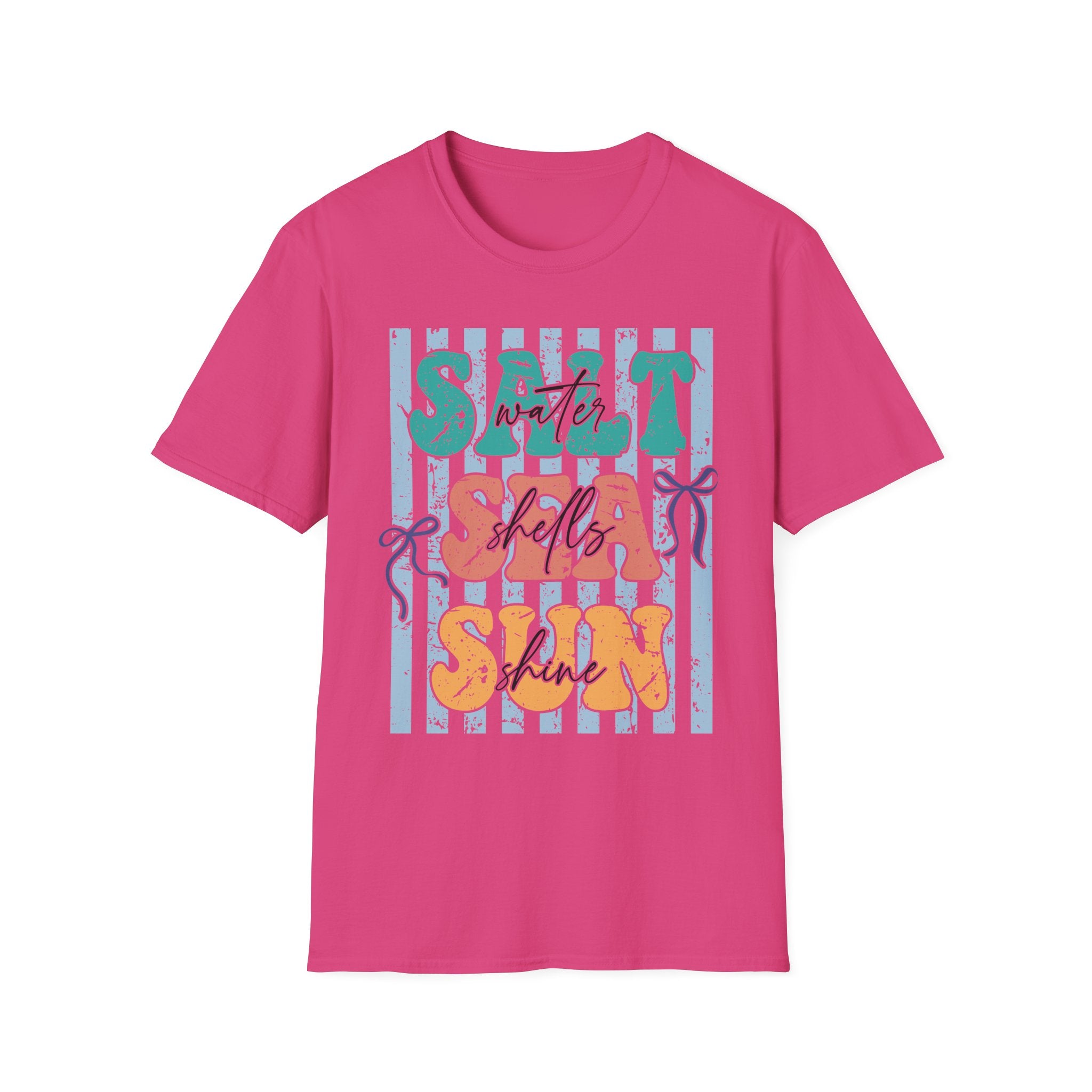 Beach Vibes T-Shirt — "Salt Water, Sea Shells, Sun" Retro Stripes