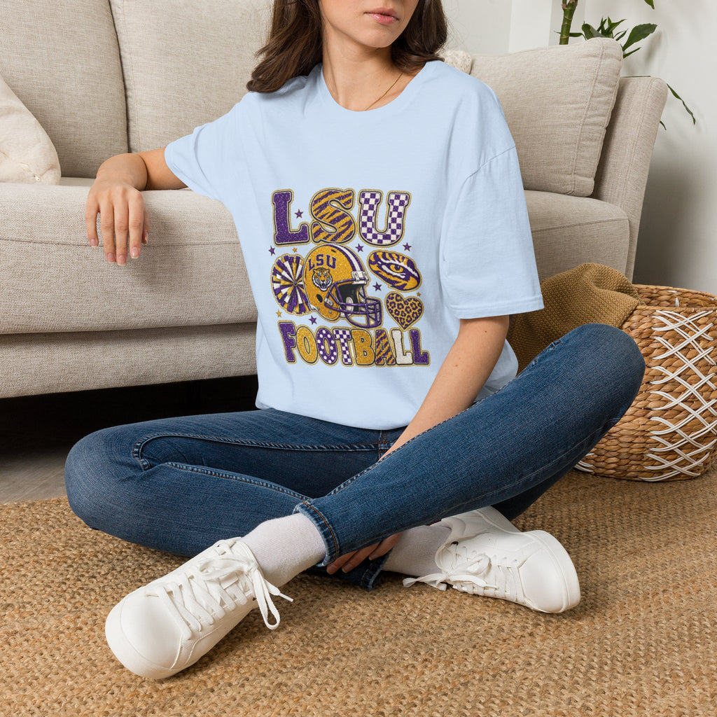LSU Football Graphic T‑Shirt — Purple & Gold Tigers Fan Tee